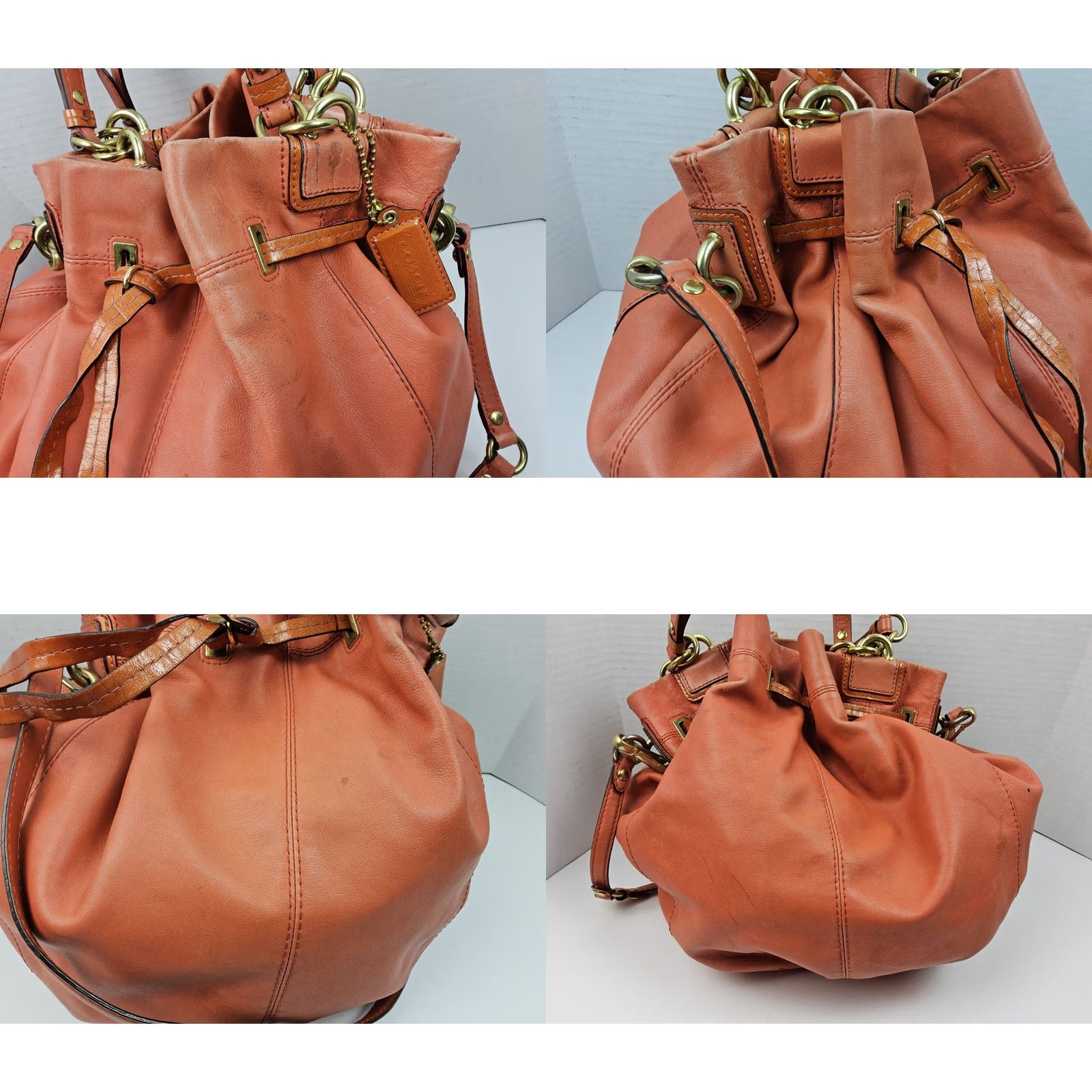 Coach Coach Shoulder Bag Large Orange Peyton Drawstring Leather Womens Size ONE SIZE - 8 Thumbnail