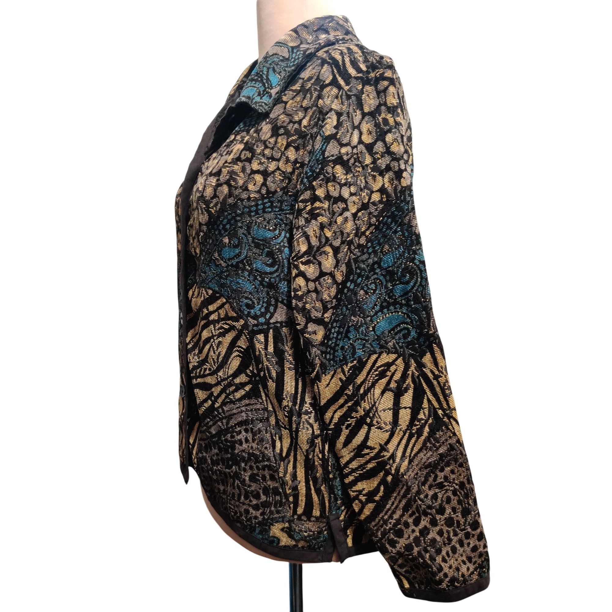 Vintage Womens L Jacket Reversible Jacquard Brocade Black Gold Blue Size L / US 10 / IT 46 - 13 Thumbnail