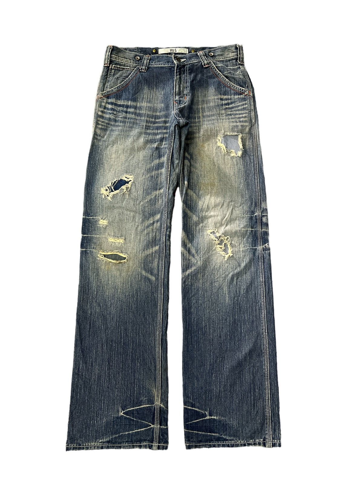 Edwin × Japanese Brand THRASHED EDWIN XV-S DISTRESSED DENIM PANT Size US 30 / EU 46 - 1 Thumbnail