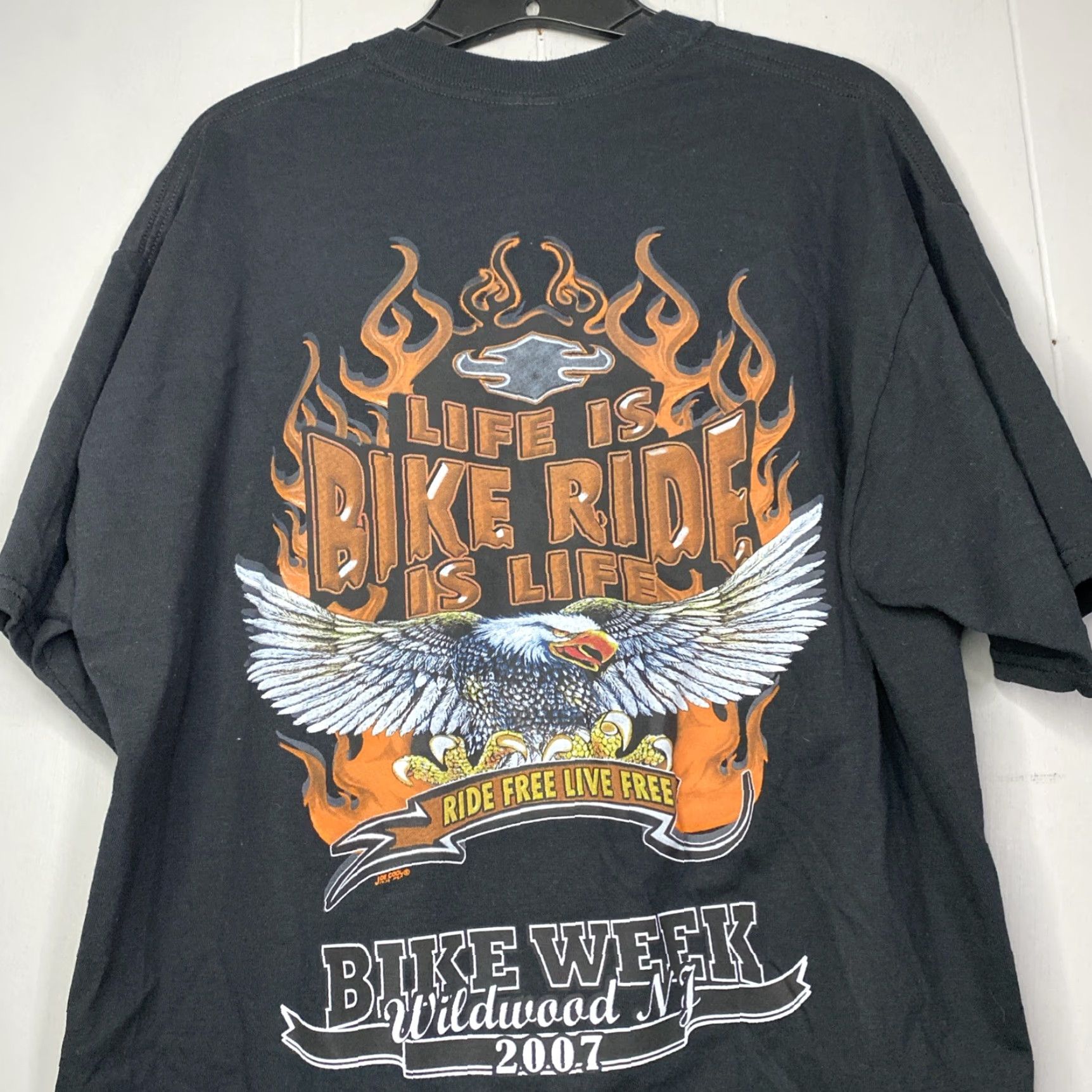 Jerzees VINTAGE Jersey T-Shirt Men L Black 90s Motorcycle Biker Wildwood New Jersey Bike Week 2007 JERZEES Fade Size US L / EU 52-54 / 3 - 2 Thumbnail