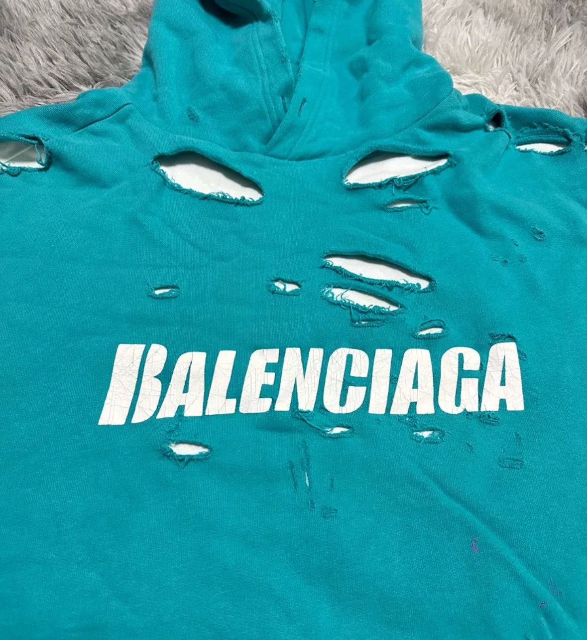 Balenciaga Balenciaga Lake Blue Destruction Double layered Hoodie Size US XS / EU 42 / 0 - 3 Thumbnail