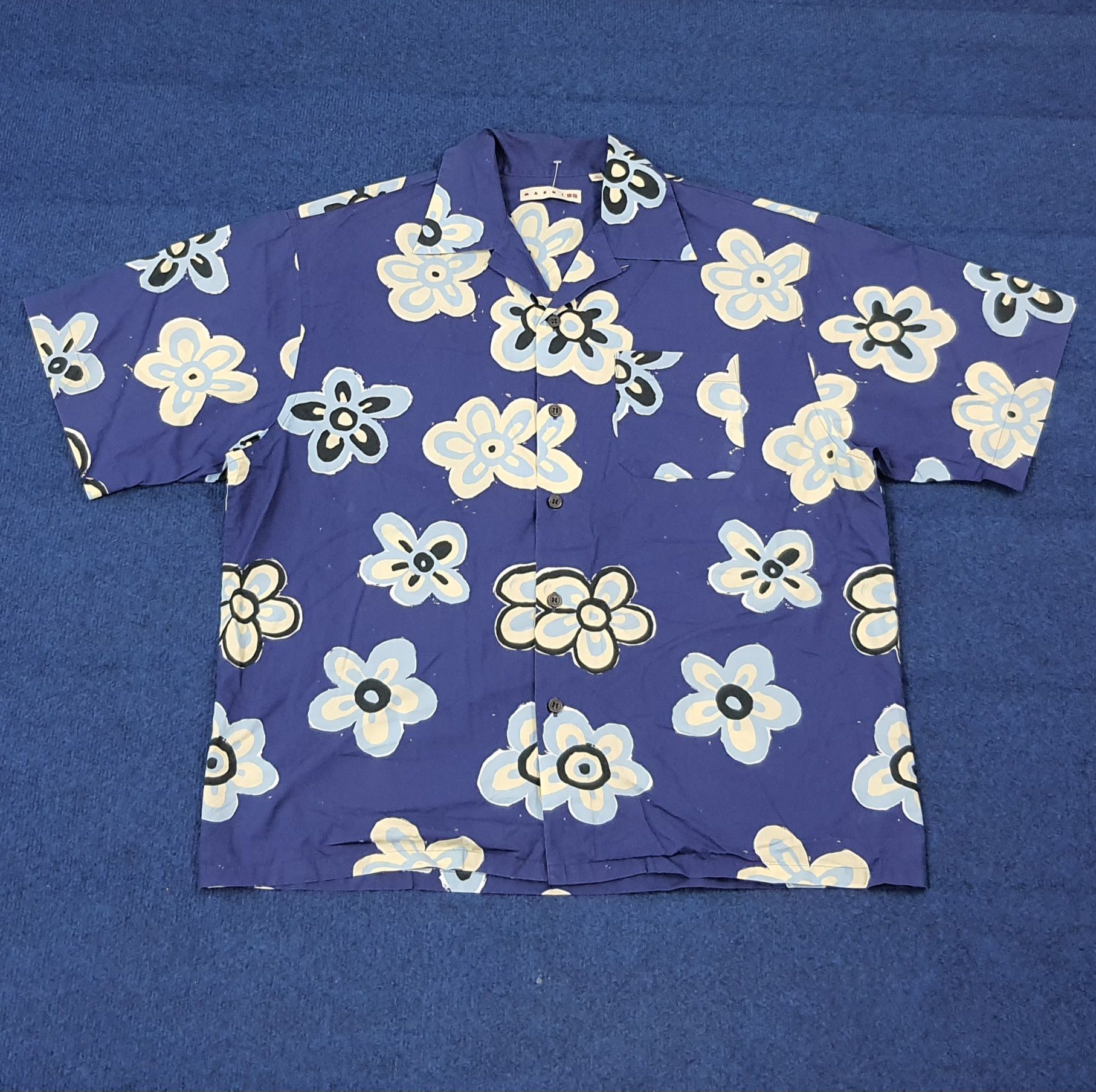 Vintage MARNI x UNIQLO Blue Floral Open Collar Shirt C276N64