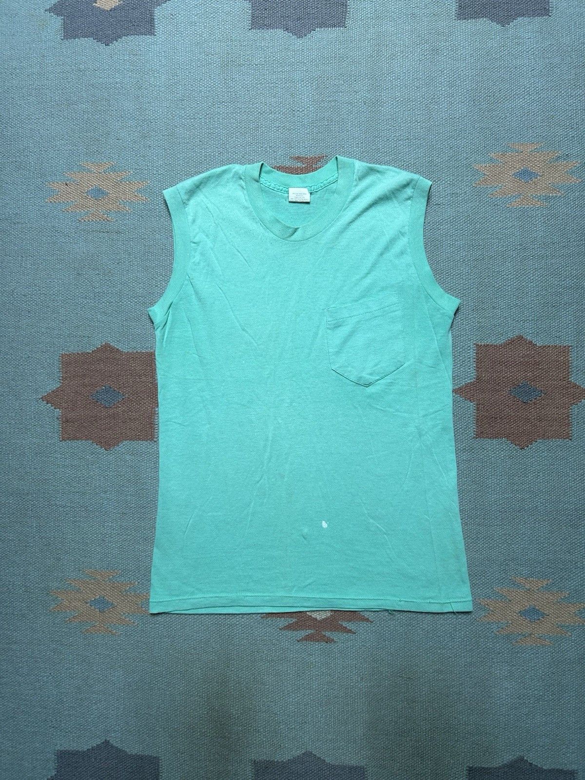 Vintage VTG 80s pocket t shirt blank mint green muscle paint soft M Size US M / EU 48-50 / 2 - 1 Thumbnail