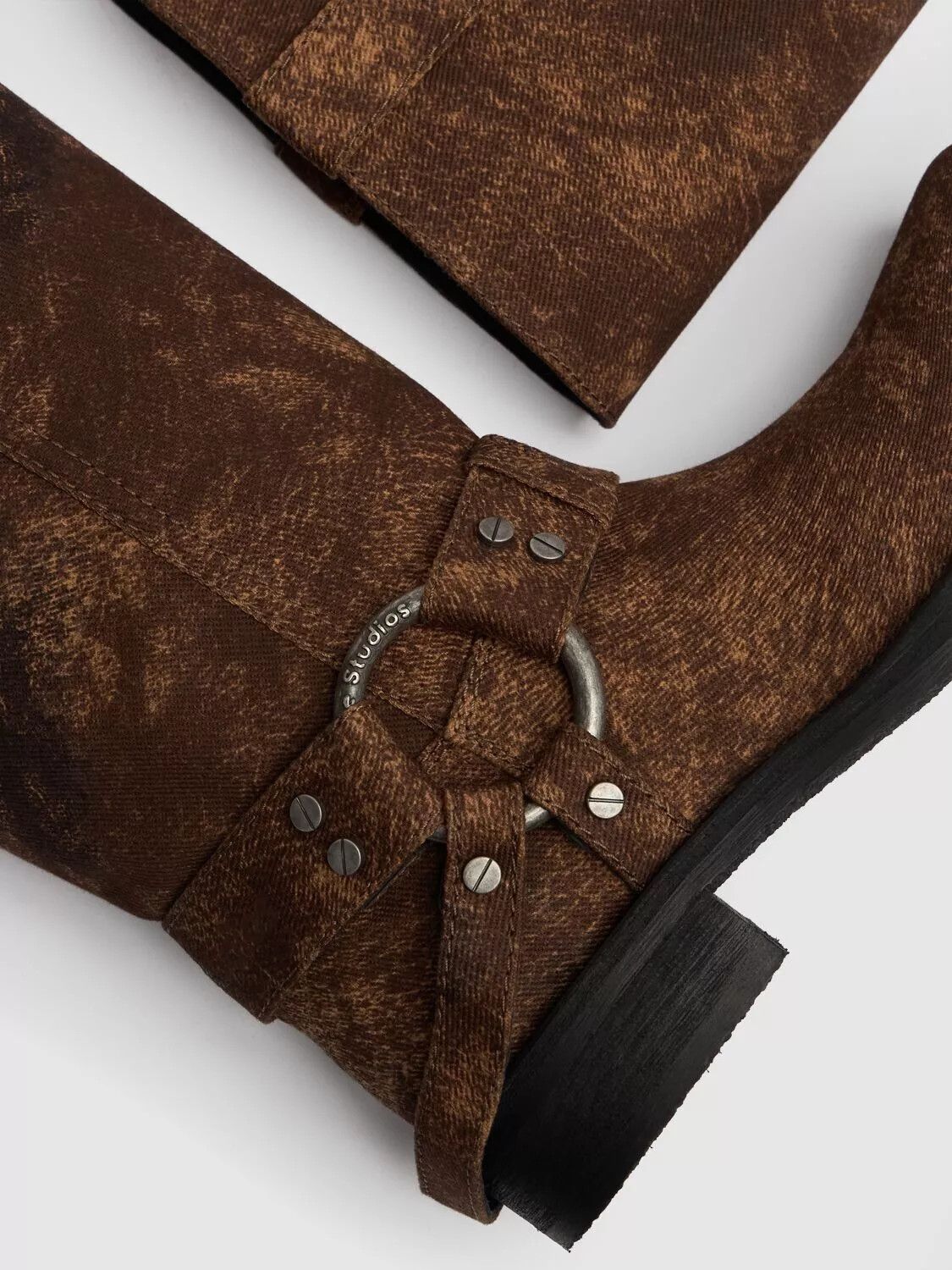 ACNE STUDIOS Balius Rust Brown Denim Buckle Boots N&A