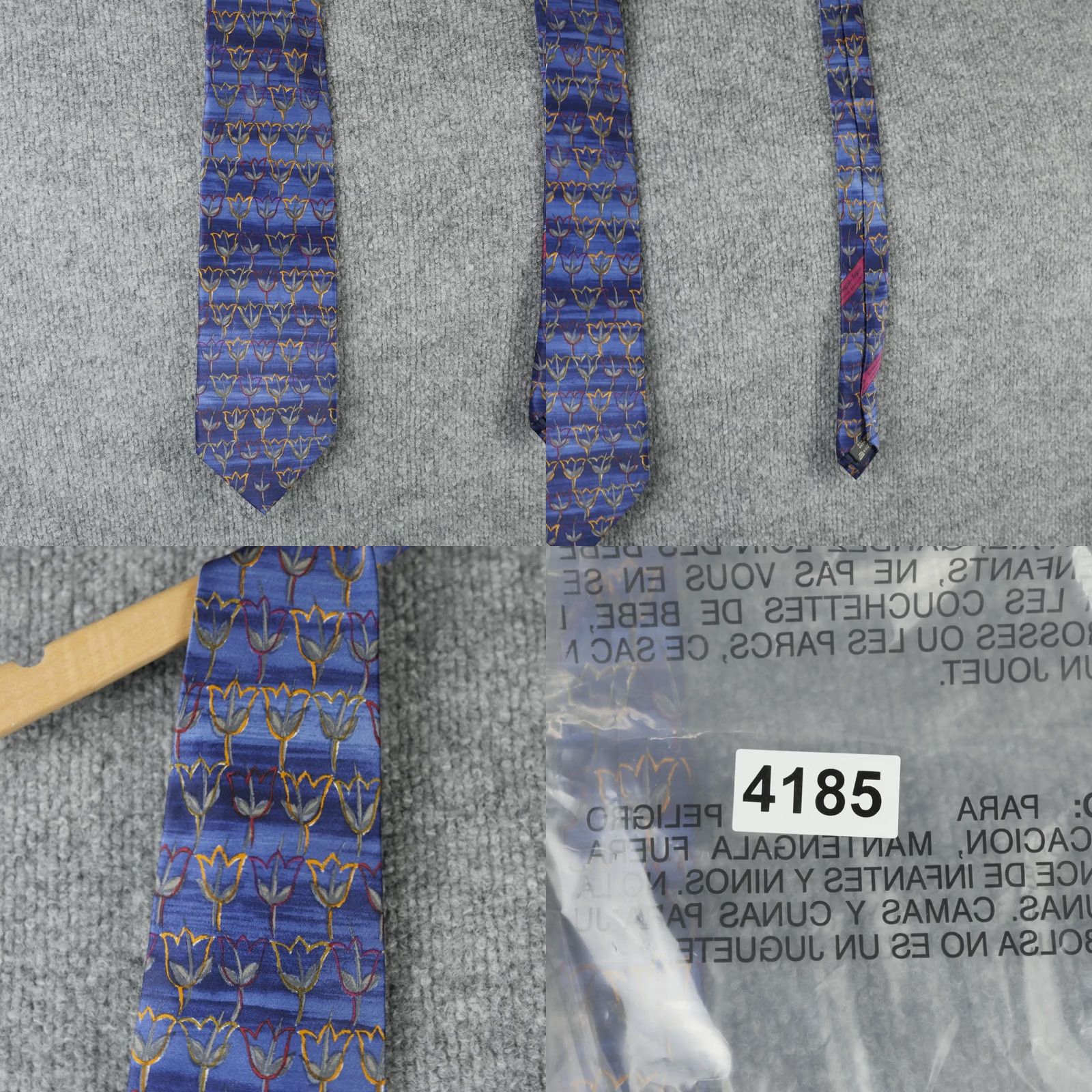 Ermenegildo Zegna Ermenegildo Zegna Tie Mens One Size Blue Tulip Floral Silk Necktie Italy Pattern Size ONE SIZE - 8 Thumbnail