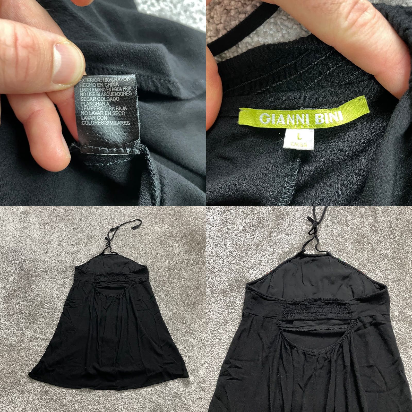 Vintage GIANNI BINI Dress Women's A-Line Sleeveless Halter Embroidered Geometric Tribal Black L Dress Size L / US 10 / IT 46 - 8 Thumbnail
