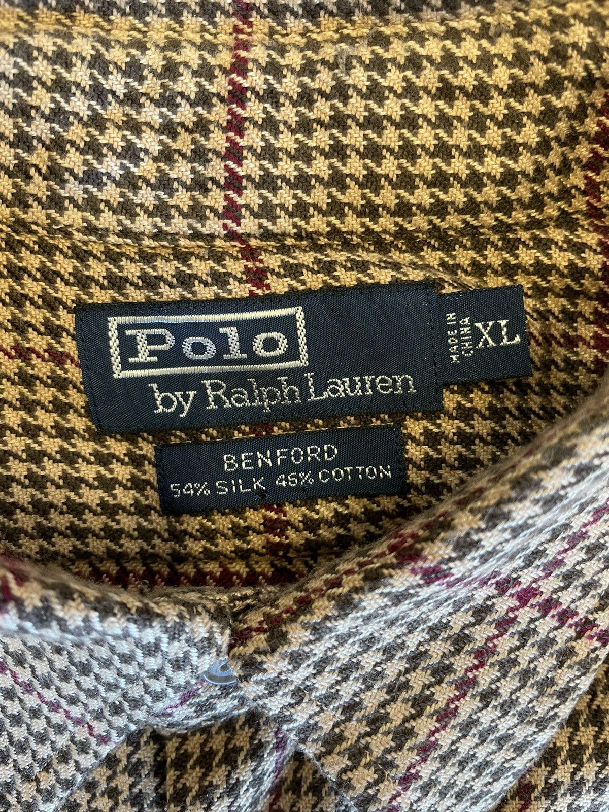 Polo Ralph Lauren × Vintage Silk & Cotton Windowpane Houndstooth Check BENFORD Shirt Size US XL / EU 56 / 4 - 4 Thumbnail