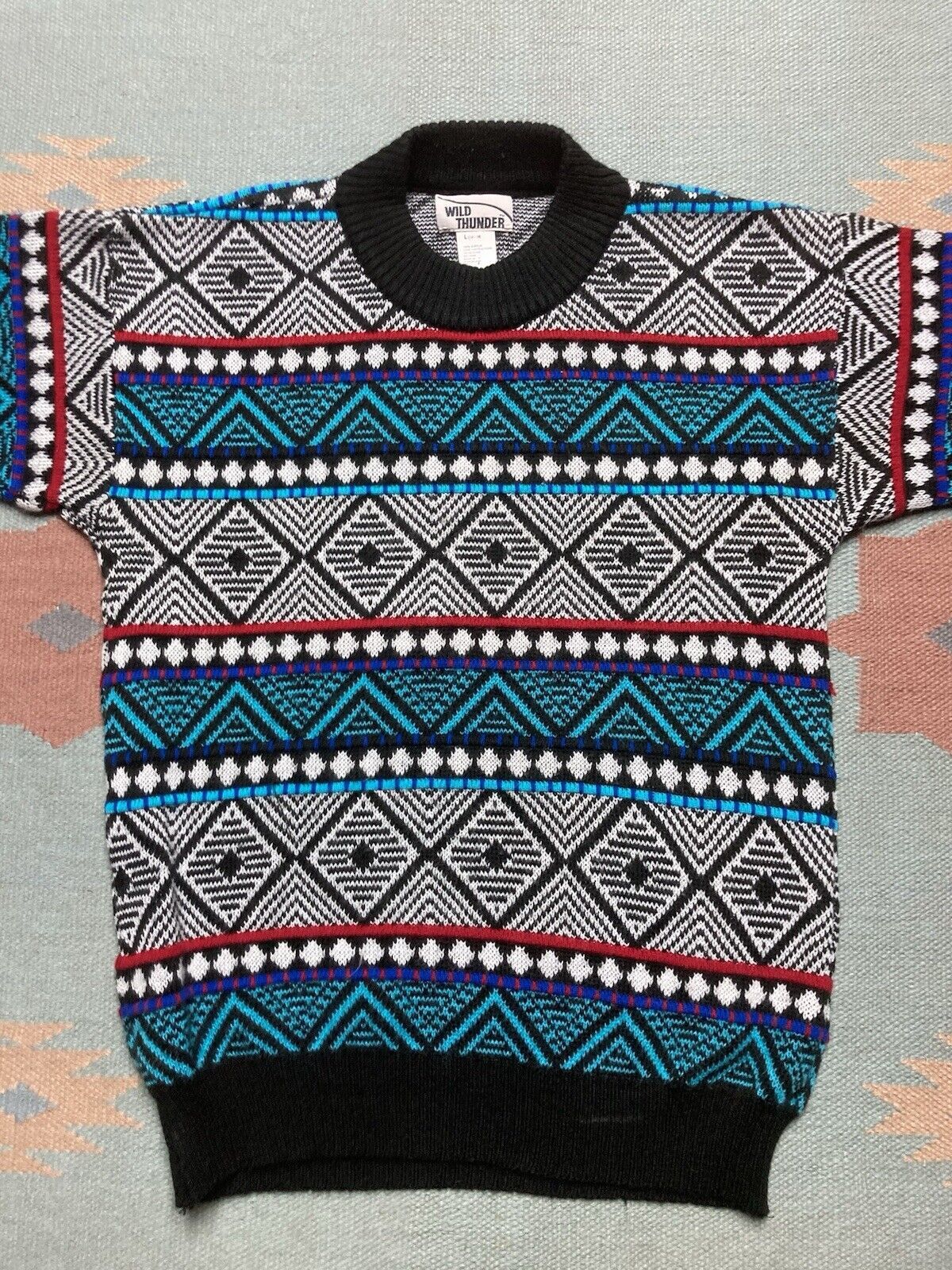 Vintage VTG knit sweater psychedelic geometric crew grandpa women L Size L / US 10 / IT 46 - 2 Thumbnail
