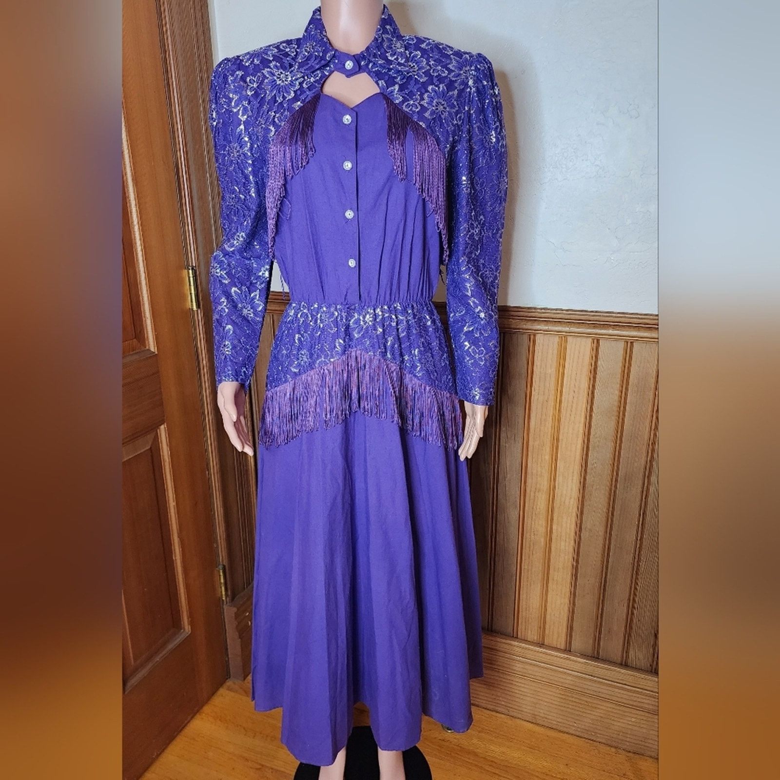 Other Lilia Smith Purple Lace Fringe Western Vintage Dress 13/14 Size M / US 6-8 / IT 42-44 - 3 Thumbnail