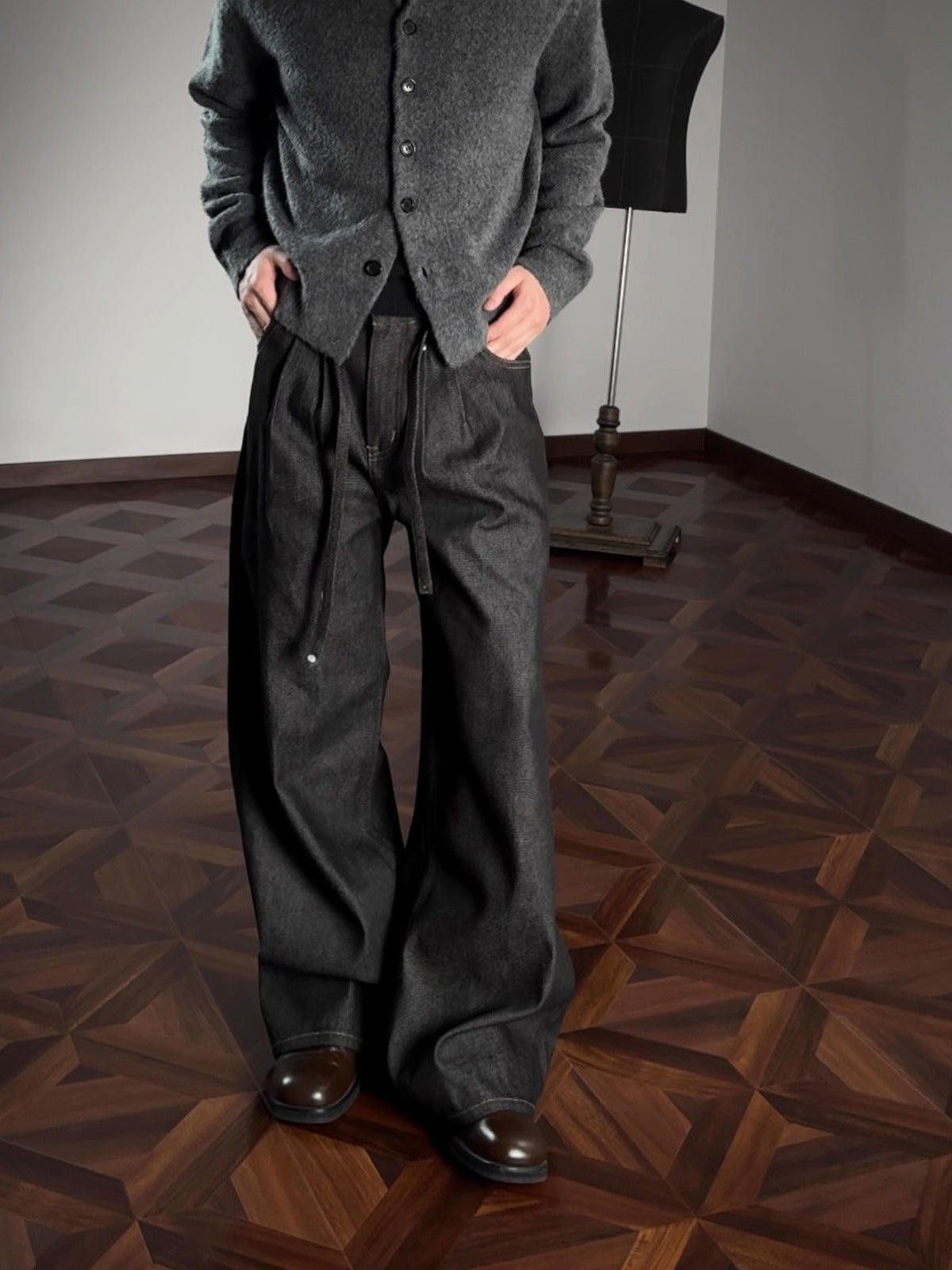 Vintage Black Wide Leg Denim Jeans, Relaxed Fit Pants Size US 32 / EU 48 - 3 Thumbnail