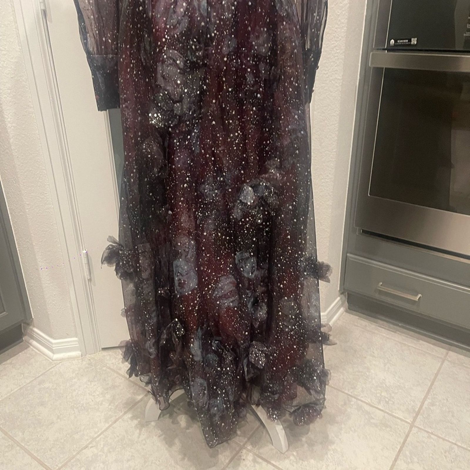 Marchesa Marchesa Norte Gown 3D Floral Purple Black Organza Foiled Size L / US 10 / IT 46 - 10 Thumbnail
