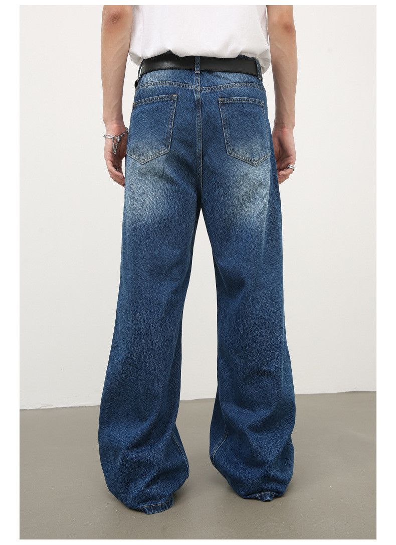 Japanese Brand Retro washed men's loose straight leg ripped jeans Size US 32 / EU 48 - 5 Thumbnail