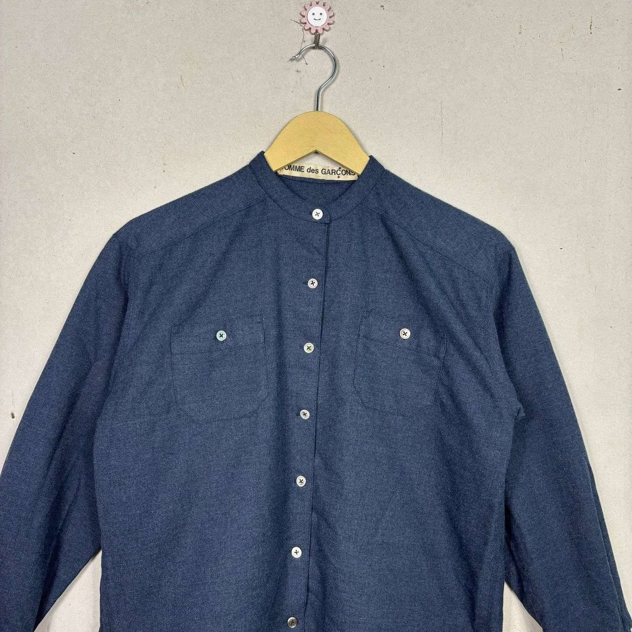 Comme des Garcons Vintage 80s Comme des Garçons Navy Wool Band Collar Shirt Size M / US 6-8 / IT 42-44 - 3 Thumbnail