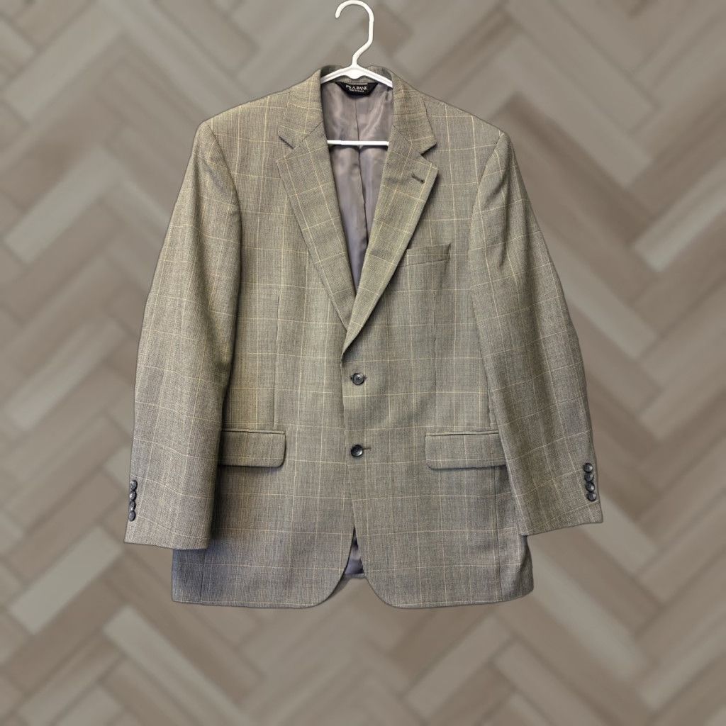 Jos. A. Bank Jos. A. Bank Suit Jacket Coat Mens 41R Tailored Fit Plaid Gray Two Button Notch Lapel Short Wool Dry Clean Only Size 42R - 1 Thumbnail