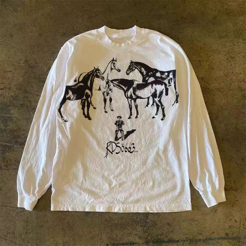 Vintage White washed vintage horse print long-sleeved t-shirt Size US M / EU 48-50 / 2 - 1 Thumbnail
