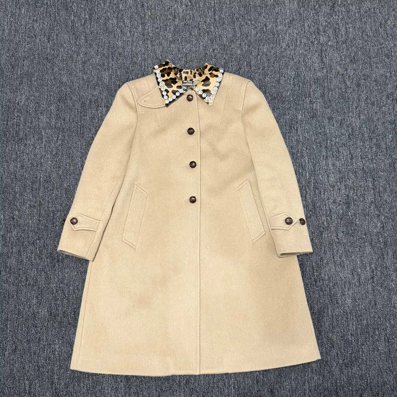 Miu Miu Miu Miu Women's Khaki Wool Coat 0089 Size S / US 4 / IT 40 - 1 Thumbnail