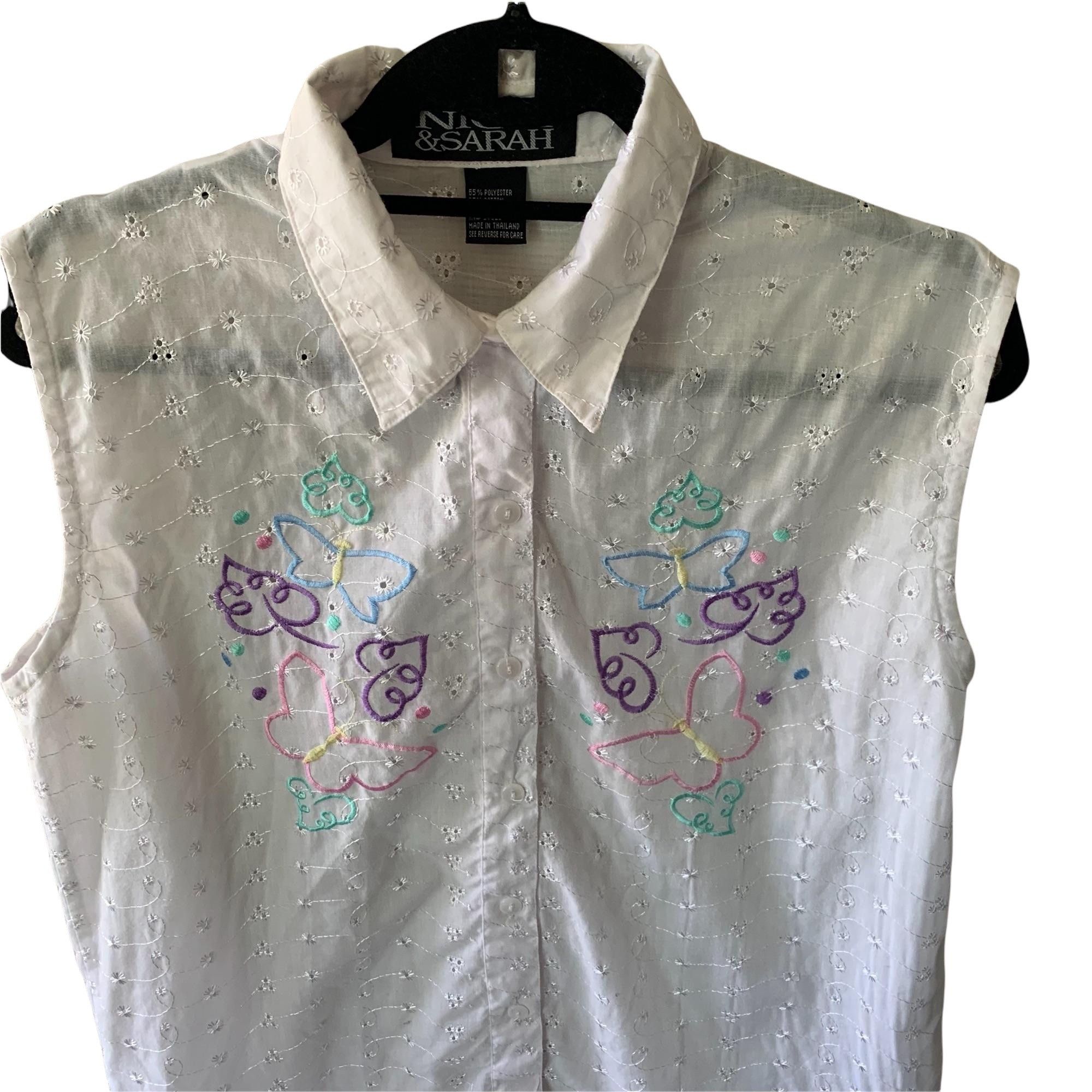 Vintage Vintage Nick & Sarah Pastel Butterfly Embroidered Eyelet Blo Size L / US 10 / IT 46 - 5 Thumbnail