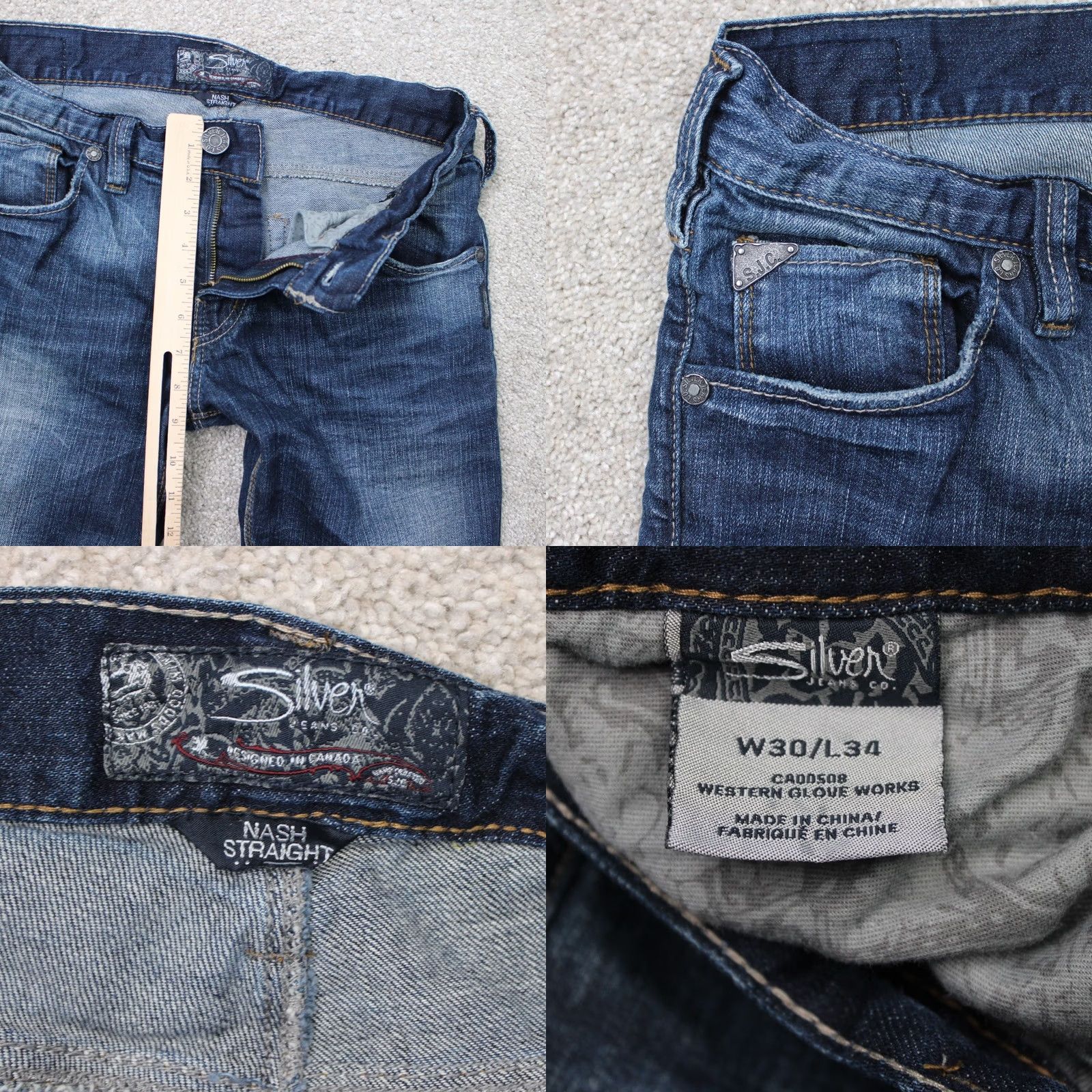 Silver Jeans Co. Silver Jeans Nash Straight Jeans Mens 30x34 Blue 5-Pocket Denim Stretch Regular Slim Fit 90s Hip Hop Cowboy Rock Vintage No Size US 30 / EU 46 - 8 Thumbnail