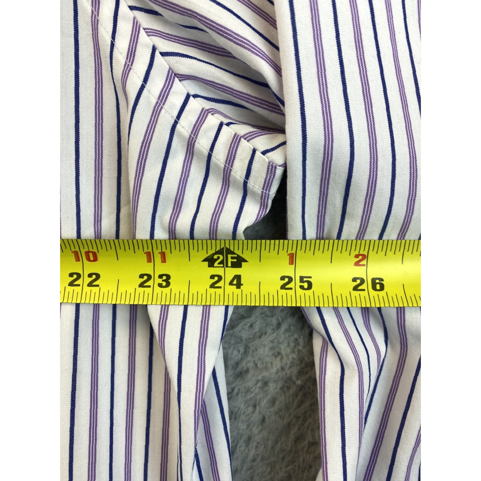 Polo Ralph Lauren VINTAGE Ralph Lauren Polo Dress Shirt Mens Long Sleeve 17.5 Purple Stripes Cotton Slim Fit Mens Size 46R - 6 Thumbnail