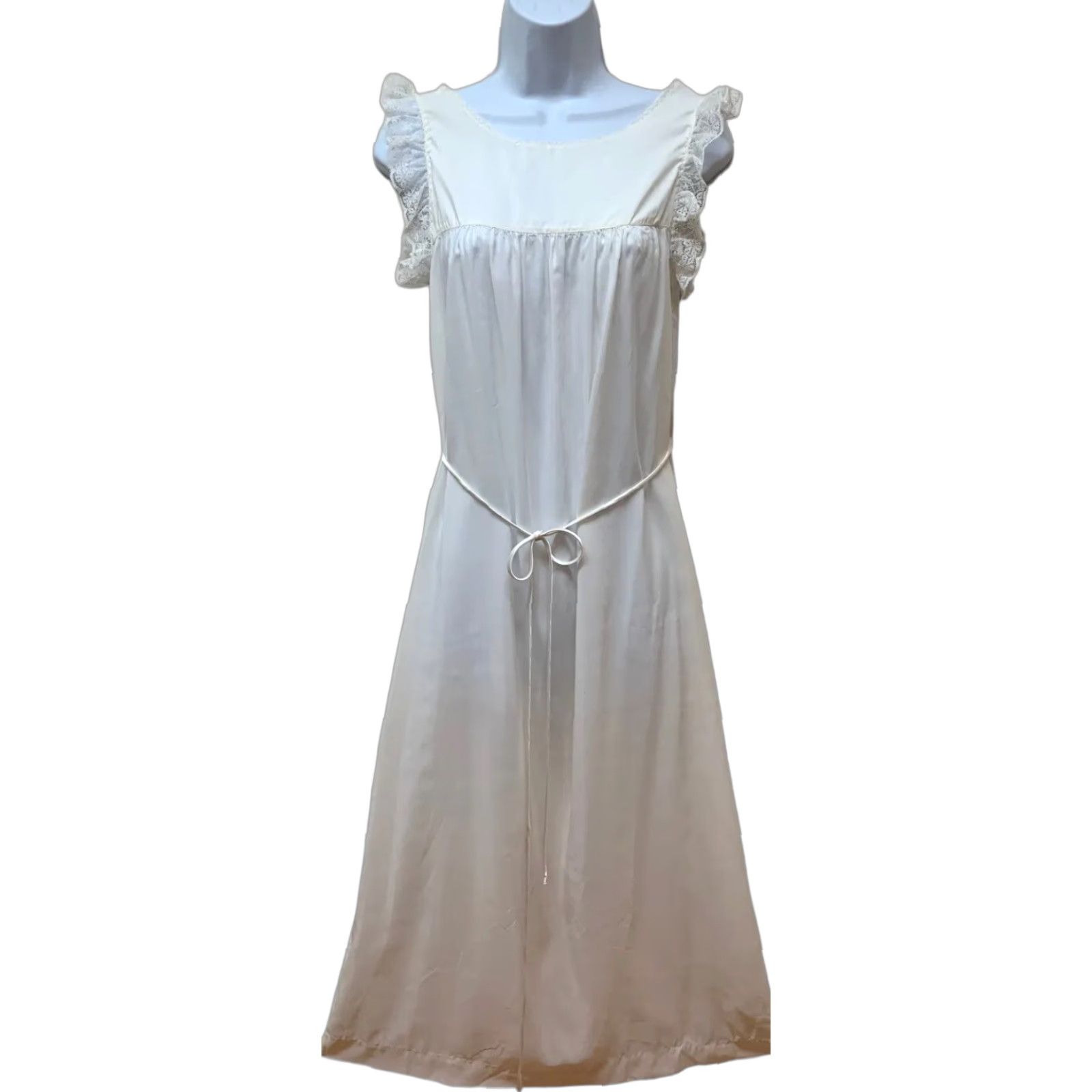 Vintage VINTAGE Najla New York Silky Crepe Lace Full Length Nightgown S 1970s USA NOS Size ONE SIZE - 1 Thumbnail