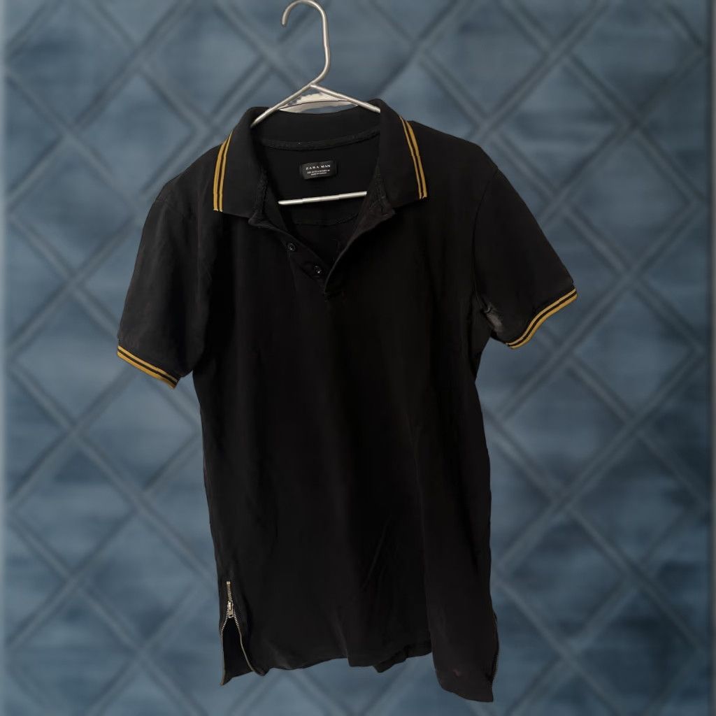 Zara Zara Polo Men’s Medium Black & Brown Detail Flaw Polo Shirt Mens M Black 90s 데t? Size US M / EU 48-50 / 2 - 1 Thumbnail