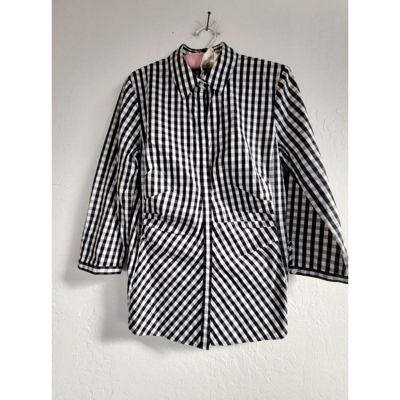 Vintage Lafayette 148 Women's Leigh Gingham 3/4 Sleeve Button Up Shirt Black/White 8 Size M / US 6-8 / IT 42-44 - 2 Thumbnail
