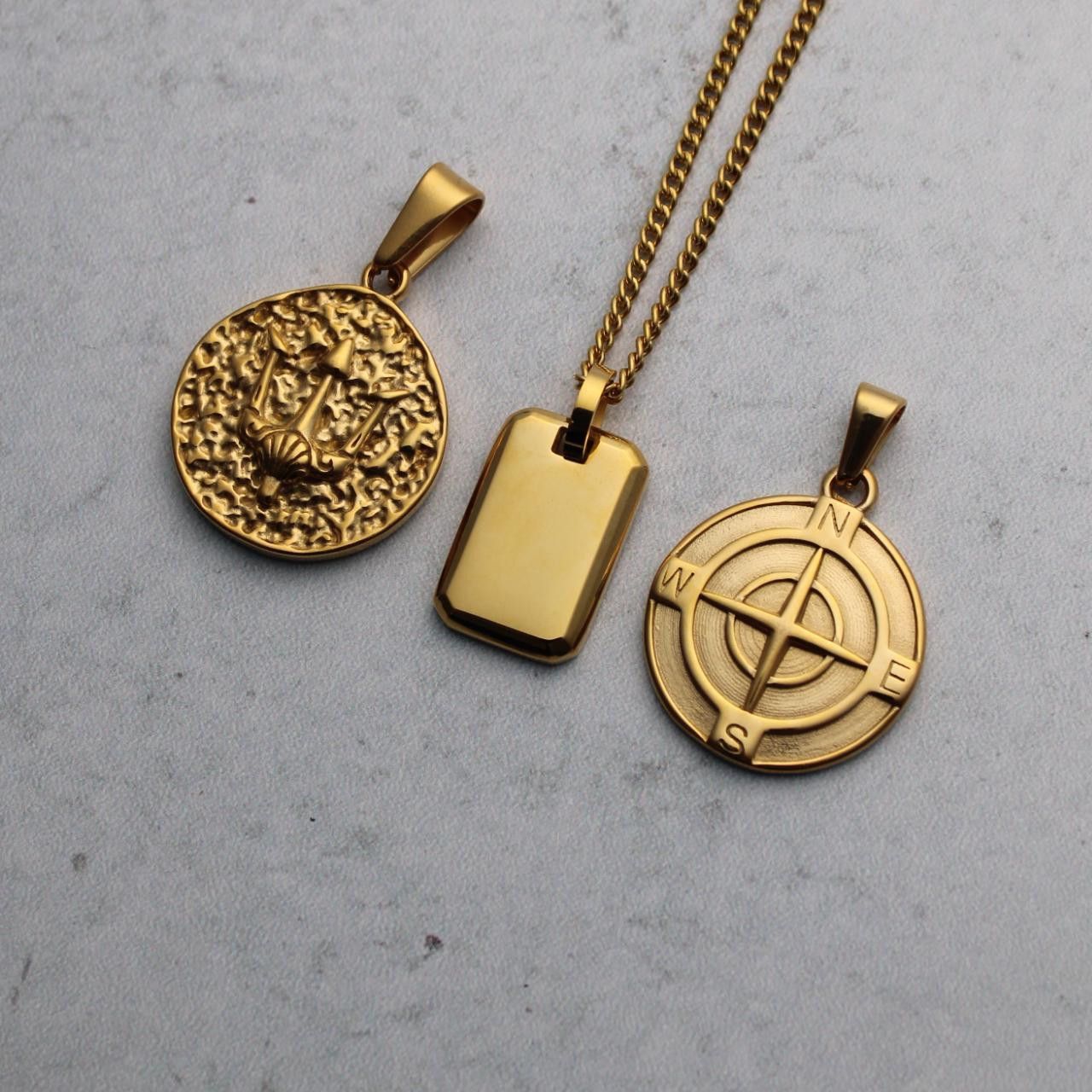 Jewelry Gold Pendant Set - Trident, Dog Tag, Compass Size ONE SIZE - 1 Thumbnail