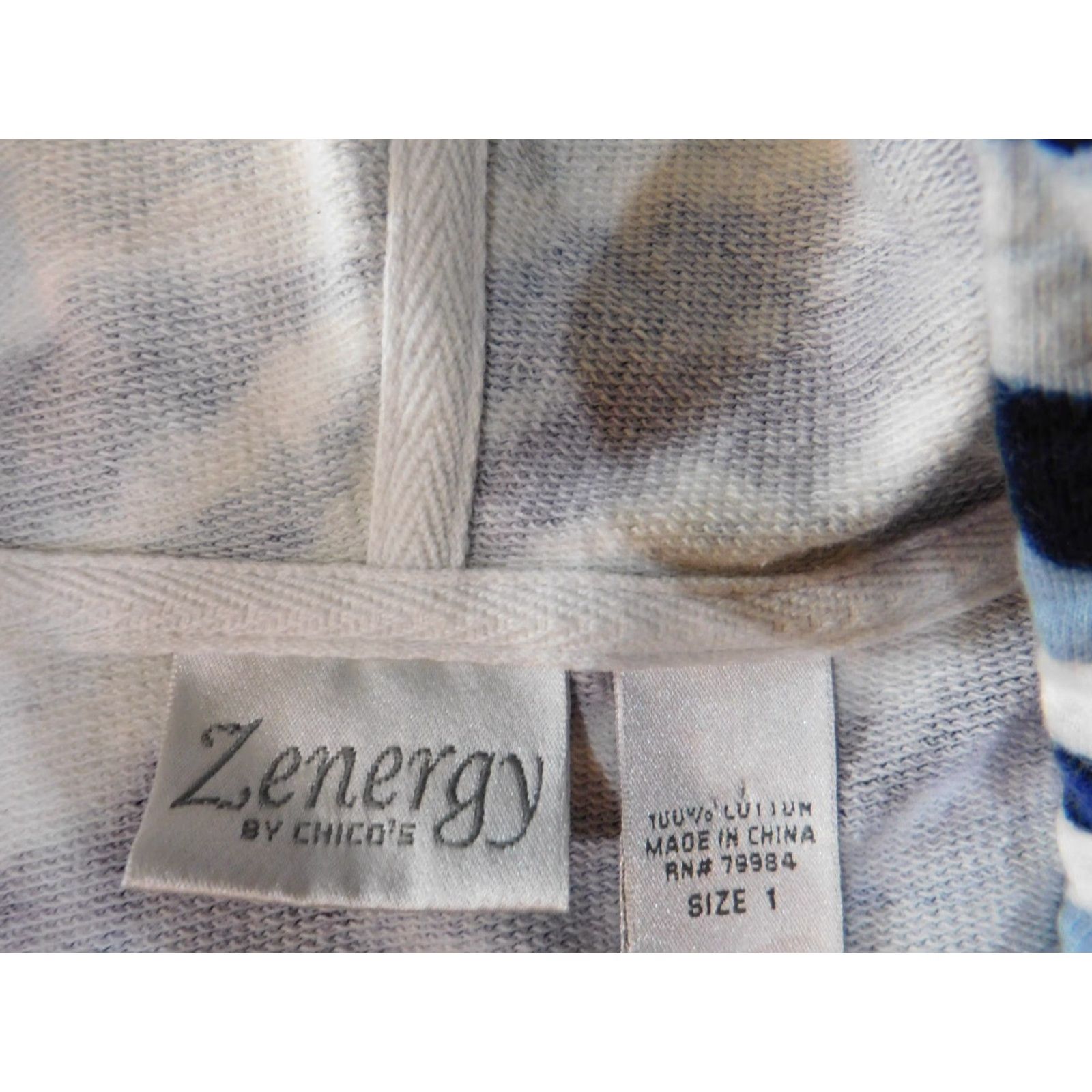 Vintage Chico's Jacket Women Regular Size 1 Blue Zip Striped Cotton Knit Stretch Mid-Length Casual Designer Size XS / US 0-2 / IT 36-38 - 4 Thumbnail