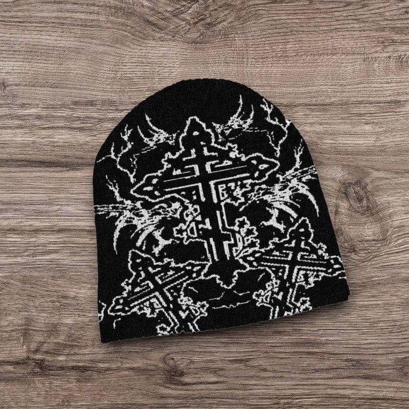 The Unbranded Brand Opium Punk ALT Grunge Cross Beanie Y2K Skull Avantgarde Hat Size ONE SIZE - 1 Preview