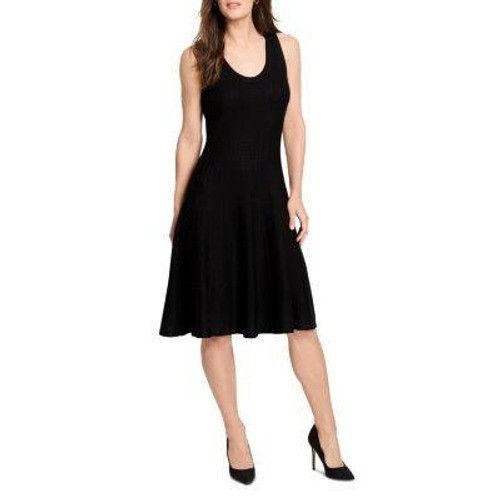 NIC+ZOE NIC+ZOE Black Ribbed Knit Fit Flare Midi Dress Womens L Size L / US 10 / IT 46 - 16 Thumbnail
