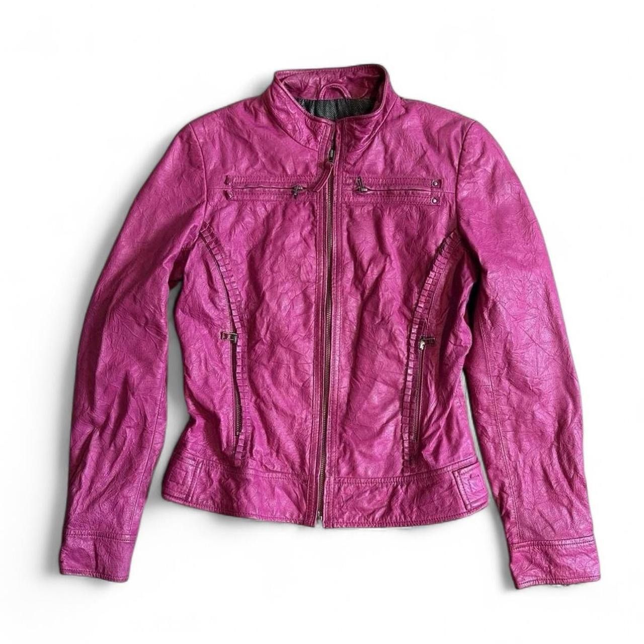 Danier Vintage Y2K Genuine Pink Leather Biker Moto Jacket Size S / US 4 / IT 40 - 1 Thumbnail