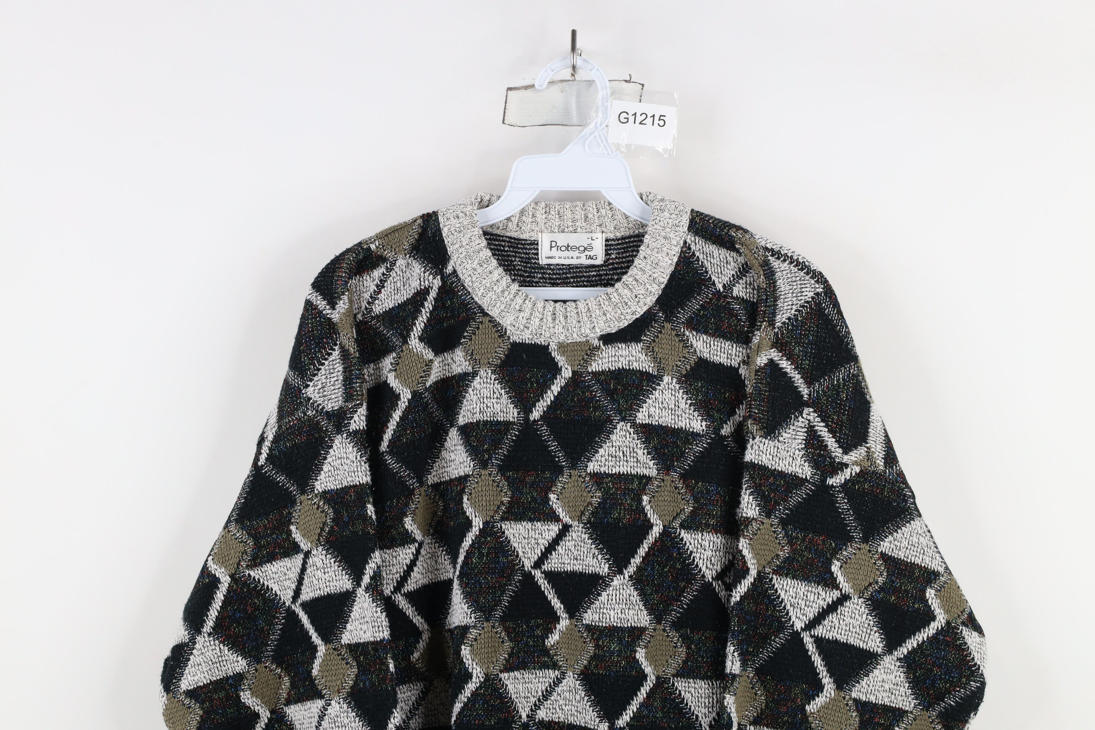 Vintage Vintage 90s Coogi Style Geometric Diamond Knit Sweater USA Size US L / EU 52-54 / 3 - 2 Thumbnail