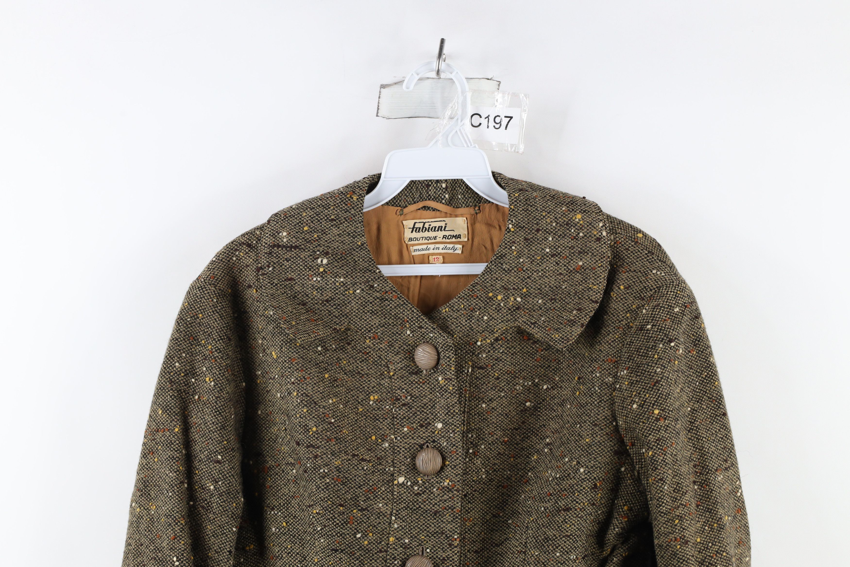 Vintage Vintage 50s Italian Couture Tweed Button Blazer Jacket Italy Size XL / US 12-14 / IT 48-50 - 2 Thumbnail