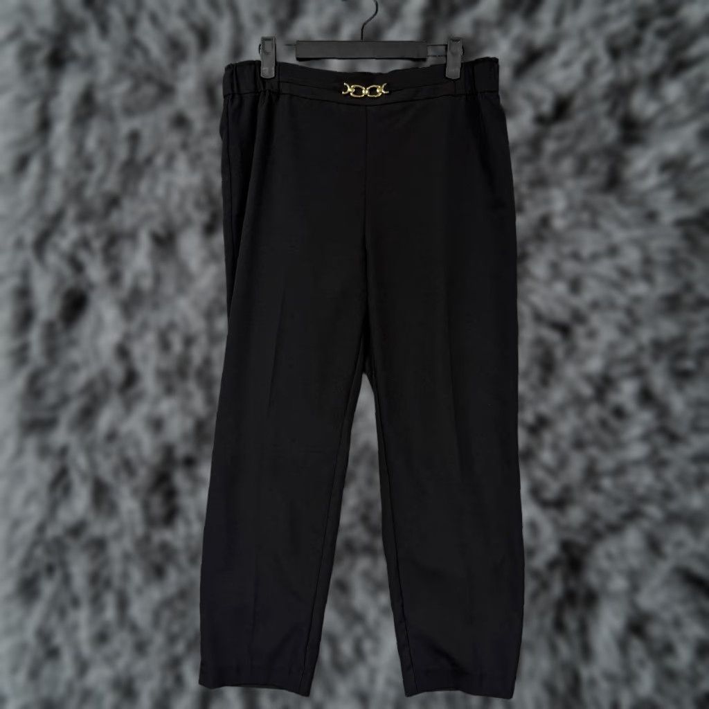 Vintage Counterparts Dress Pants Womens M 32x25 Black Tapered Gold Buckle Office Luxury Size 32" / US 10 / IT 46 - 1 Thumbnail