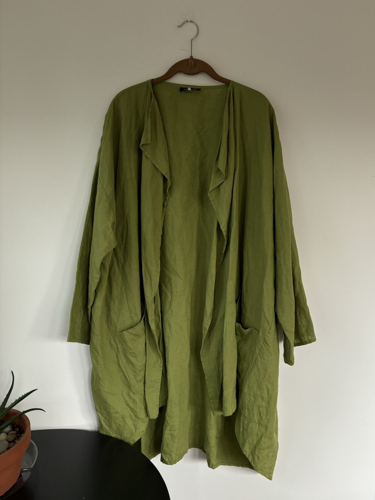 Designer × Vintage × eskandar Eskandar Linen Overshirt Prada Green Drapey Slouch Long Open Size ONE SIZE - 2 Thumbnail