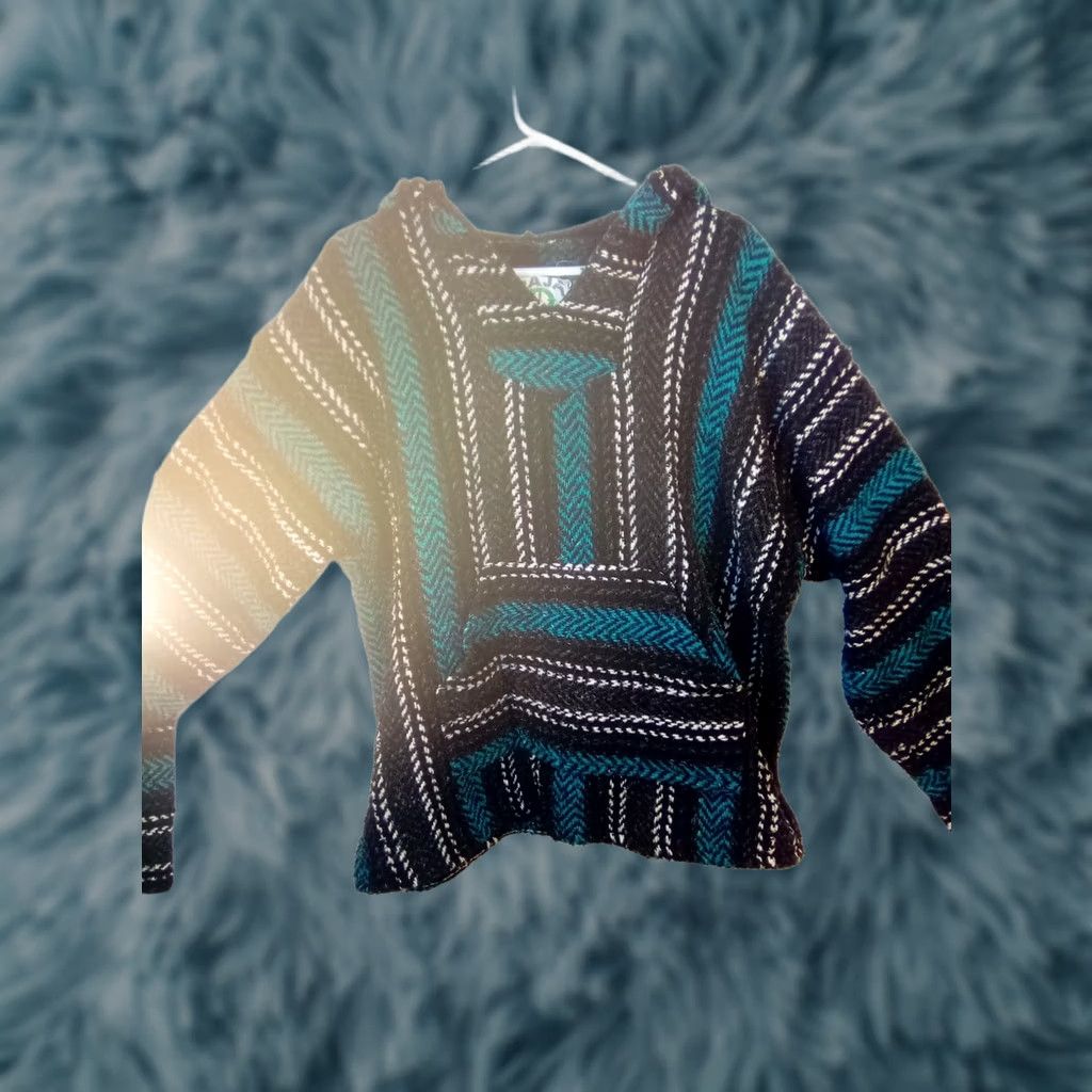 Altea Baja Joe Hoodie Poncho 26"×26" Blk/ Wht/ Teal Mint Condition L Men Multicolor Pullover Blue 90s Event Mens Size US L / EU 52-54 / 3 - 1 Thumbnail