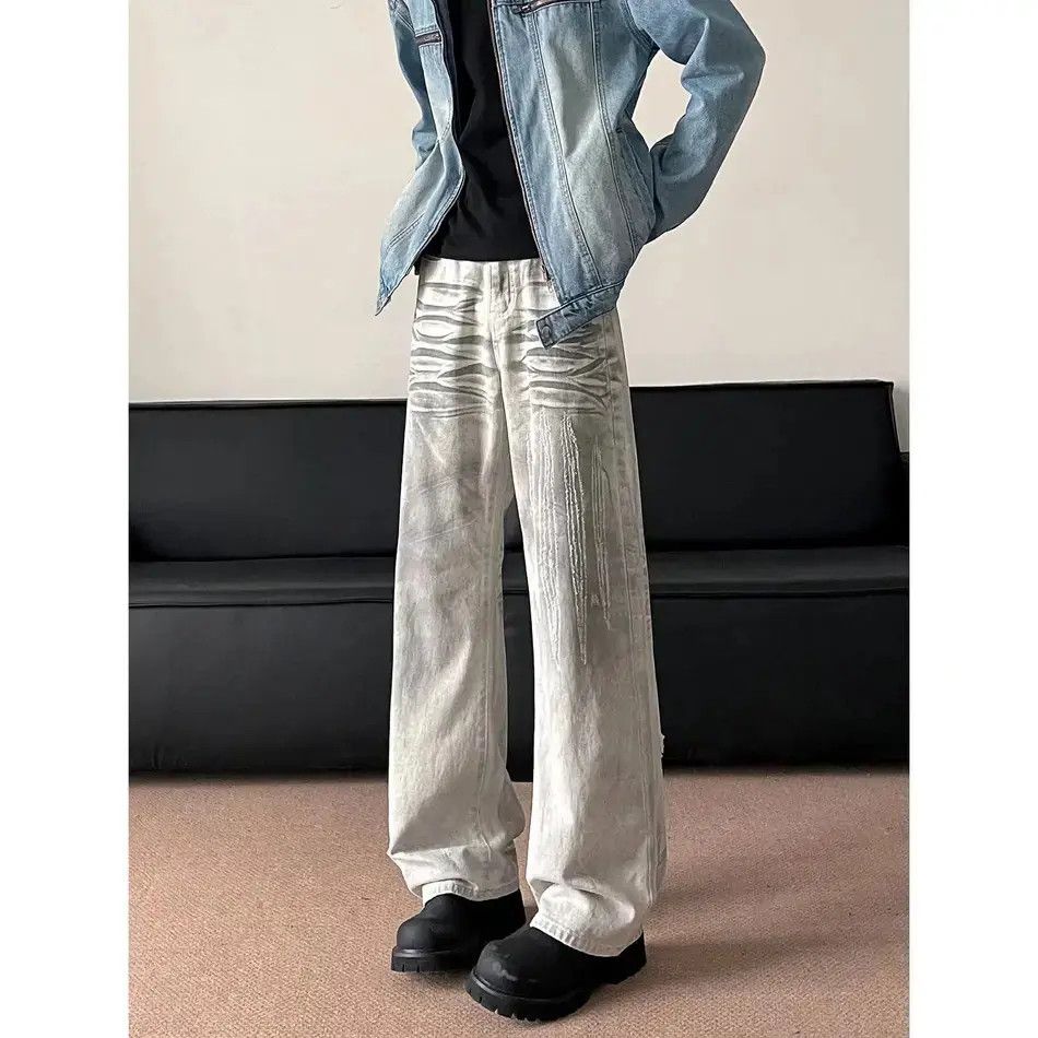 Japanese Brand Retro loose dirty dyed cat whisker jeans Size US 32 / EU 48 - 3 Thumbnail