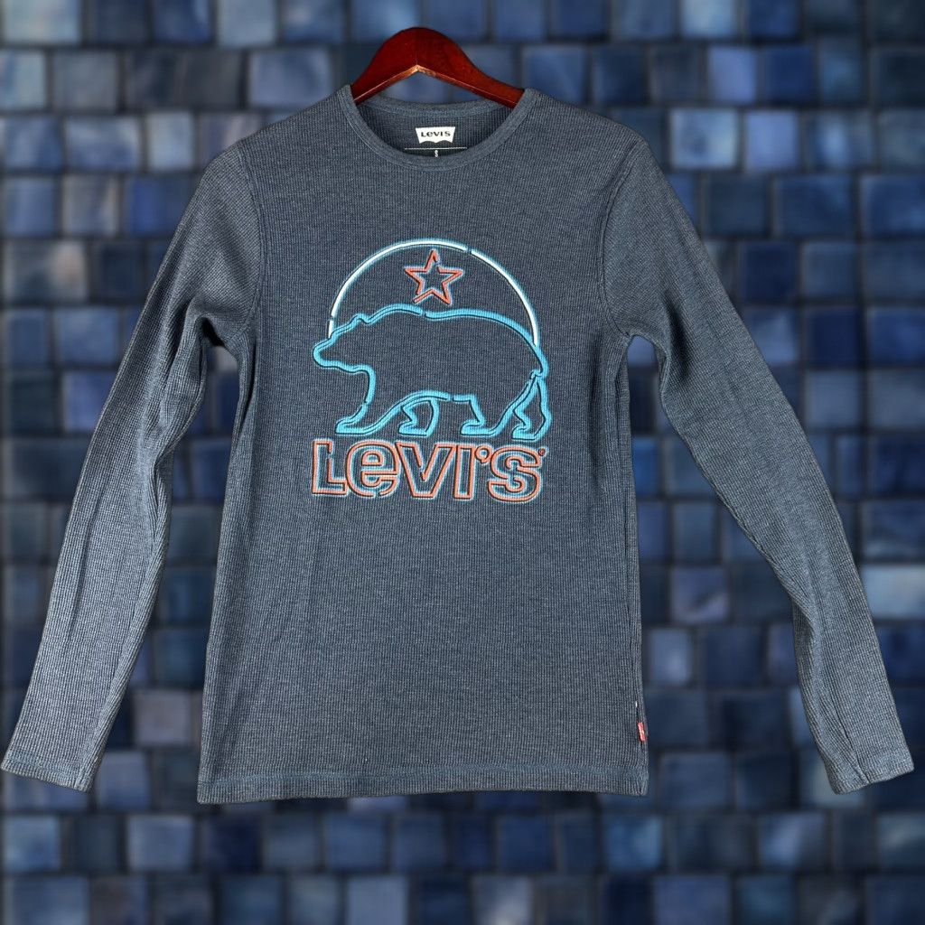 Levi's Levis Shirt Mens S Pullover Blue Cotton Thermal Knit Long Sleeve Crew Tee Size US S / EU 44-46 / 1 - 1 Thumbnail