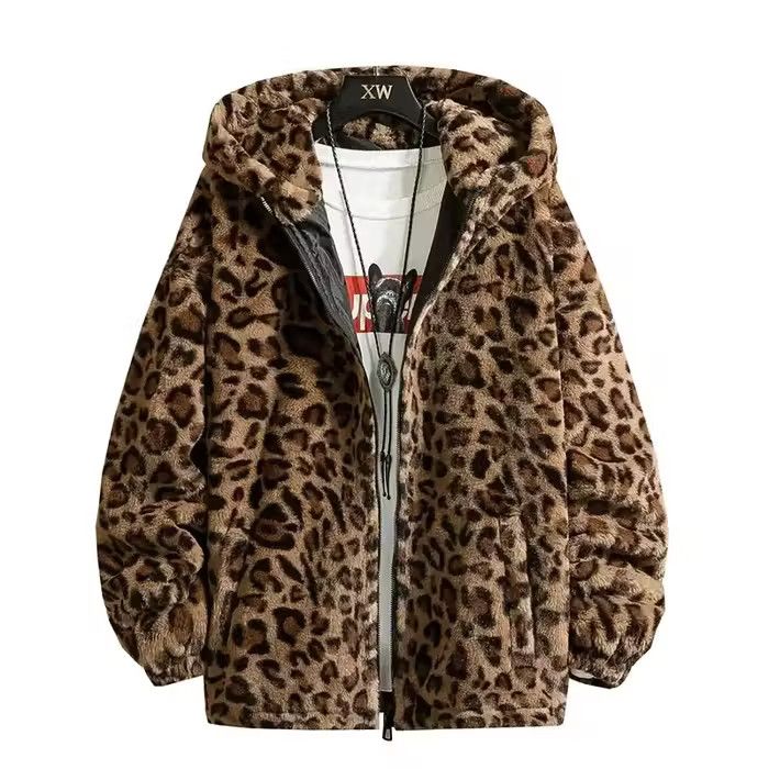 image of Vintage Streetwear Leopard Print Loose And Comfortable Jacket in Brown, Men's (Size XL)