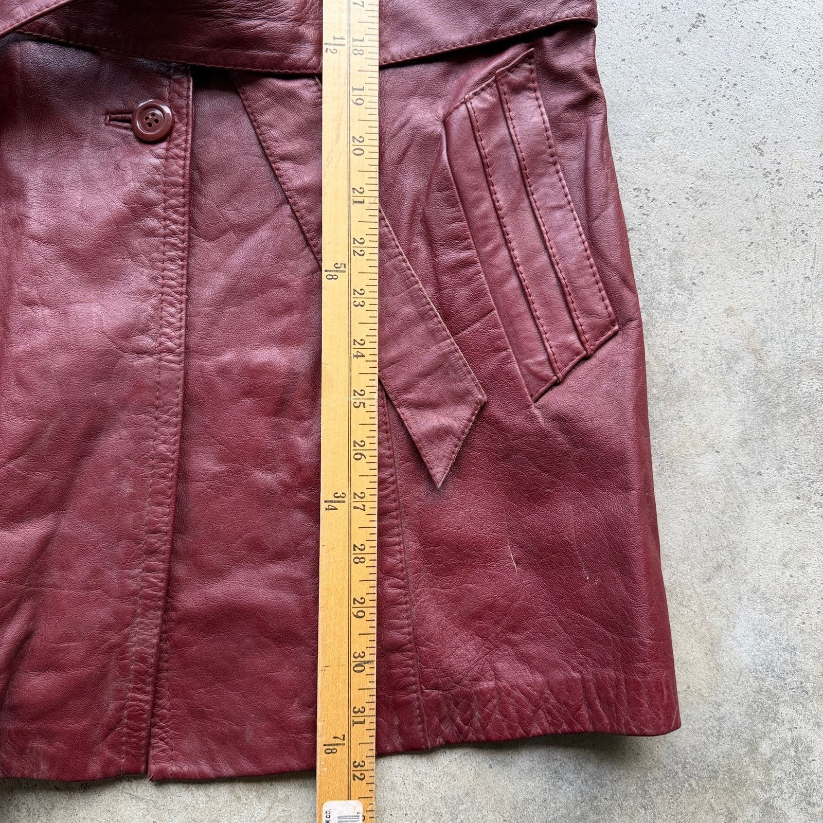 Other Vtg 80s Burgundy Genuine Leather Trench Coat Jacket Women Size XL / US 12-14 / IT 48-50 - 7 Thumbnail