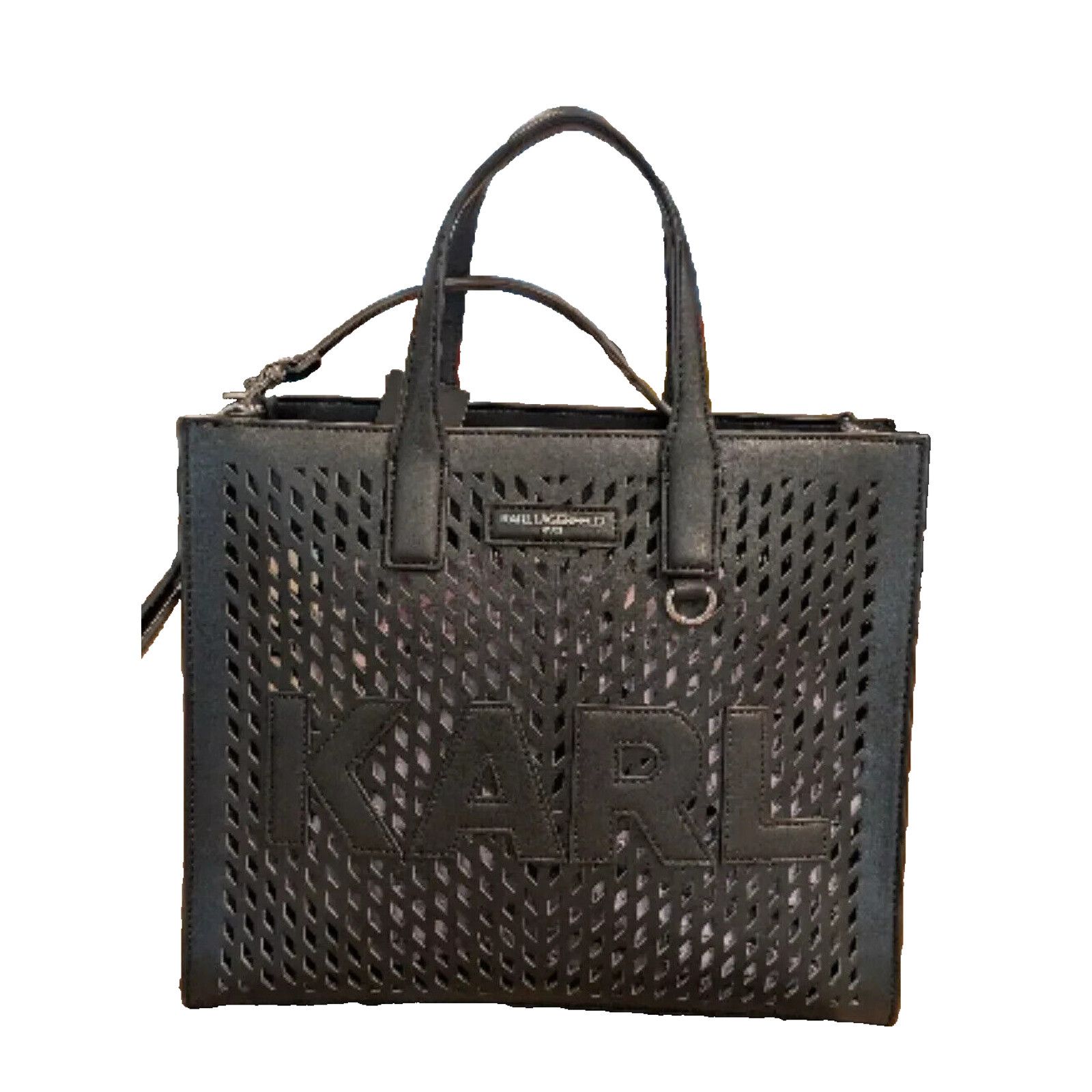 Karl Lagerfeld KARL LAGERFELD PARIS NOVEAU MEDIUM BLACK PERFORATED TOTE BAG Size ONE SIZE - 1 Thumbnail