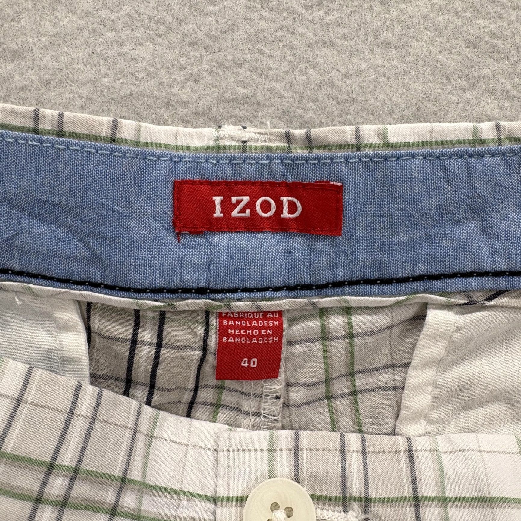 Izod VINTAGE IZOD Portsmith Plaid Shorts Mens 40 White Flat Front 10.5" High Rise Chino NWT Size US 40 / EU 56 - 4 Thumbnail
