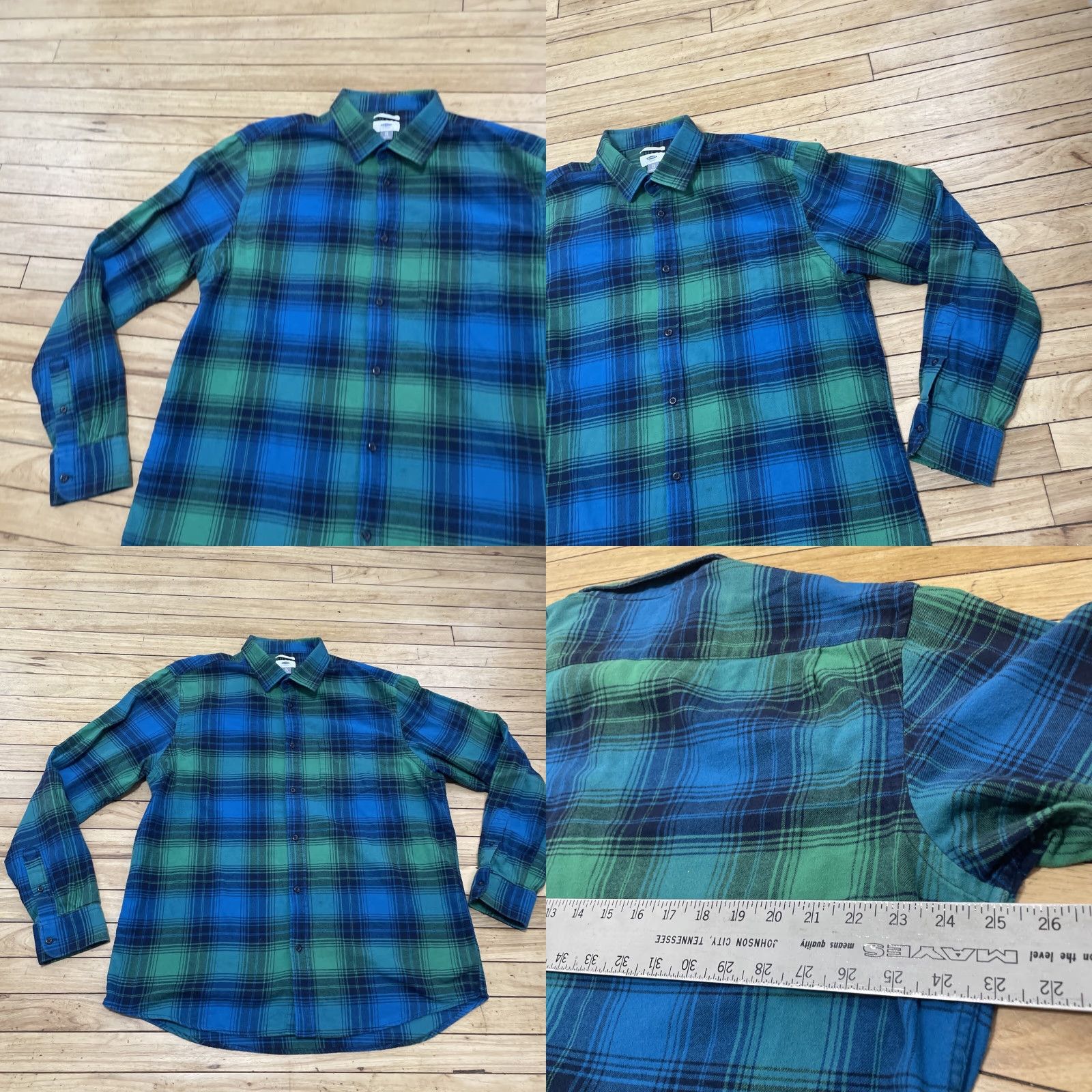 Old Navy OLD NAVY Flannel Shirt Men XL Blue Green Bright Blackwatch Plaid Button-Up Casual Outdoors Critical: Chamois Beach Pilled Size US XL / EU 56 / 4 - 11 Thumbnail