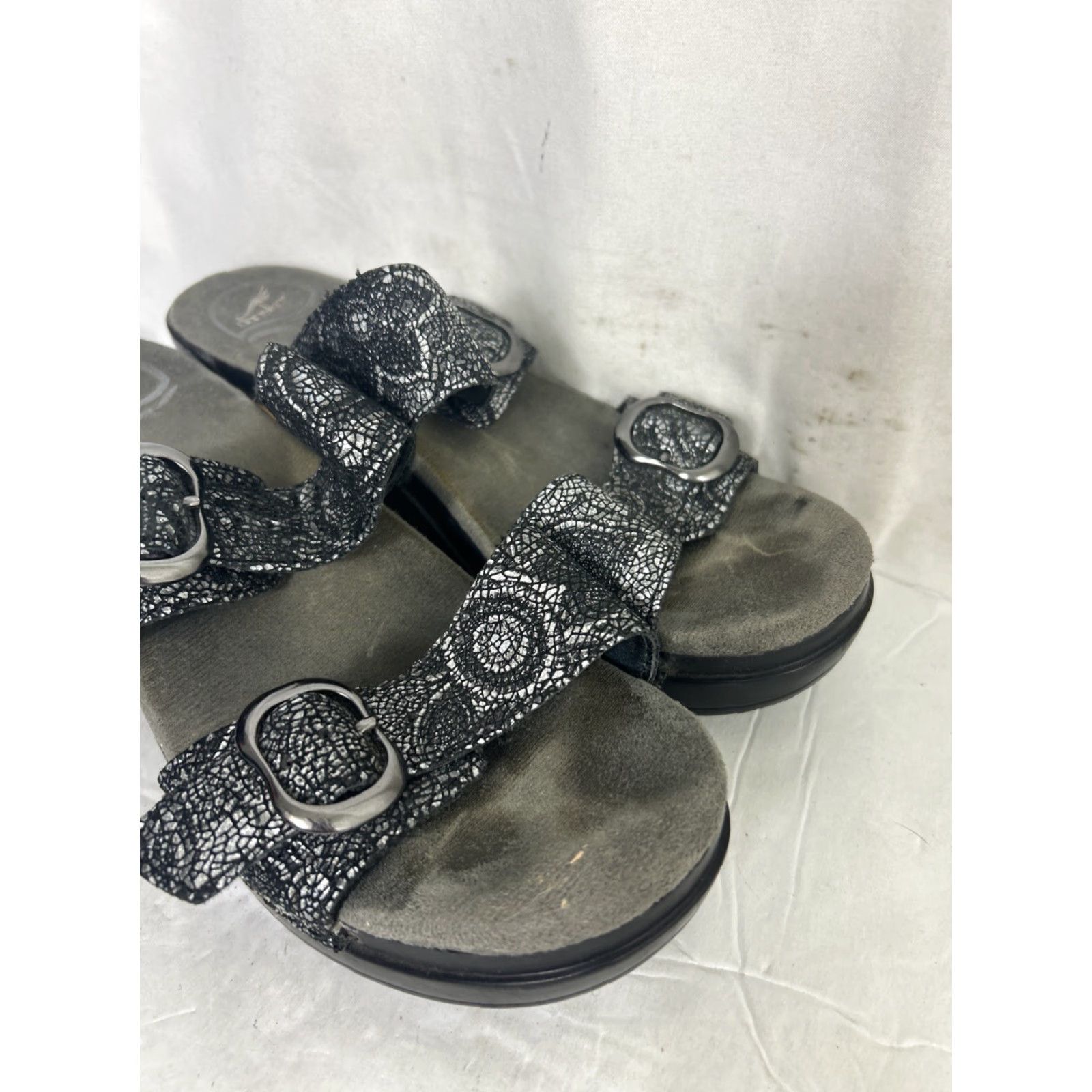 Dansko VINTAGE Dansko Womens Slide Double Strap Clog Sandals Black Gray Print Leather Size 37 Size US 7 / IT 37 - 2 Thumbnail