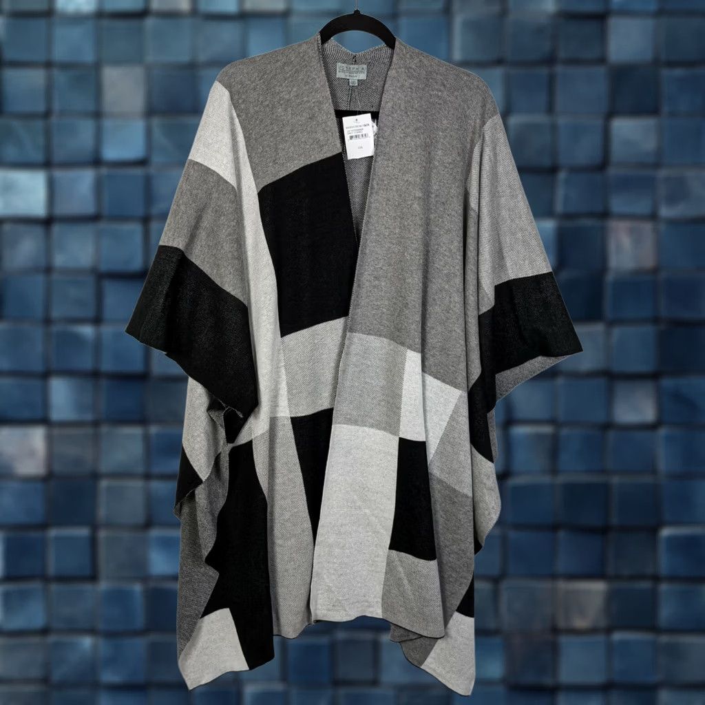 Vintage Joseph A Cardigan Womens Open Front Grey One Size Knit Geometric V-Neck Kimono Sleeve Cotton/Acrylic New Size ONE SIZE - 1 Thumbnail