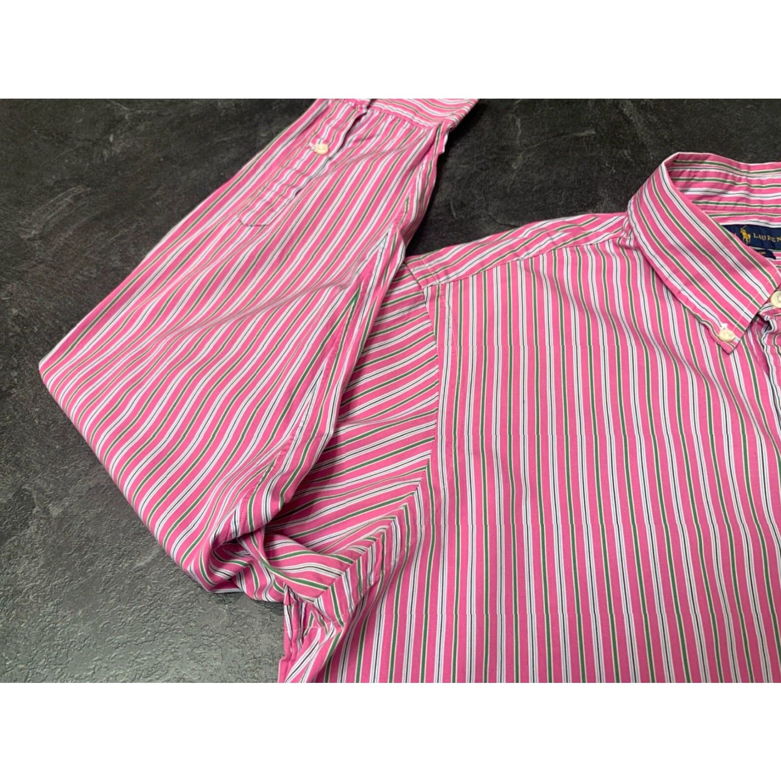 Ralph Lauren Ralph Lauren Long Sleeve Button Down Shirt Pink Green Striped Cotton Embroidered Polo Horse Mens L Size US L / EU 52-54 / 3 - 6 Thumbnail