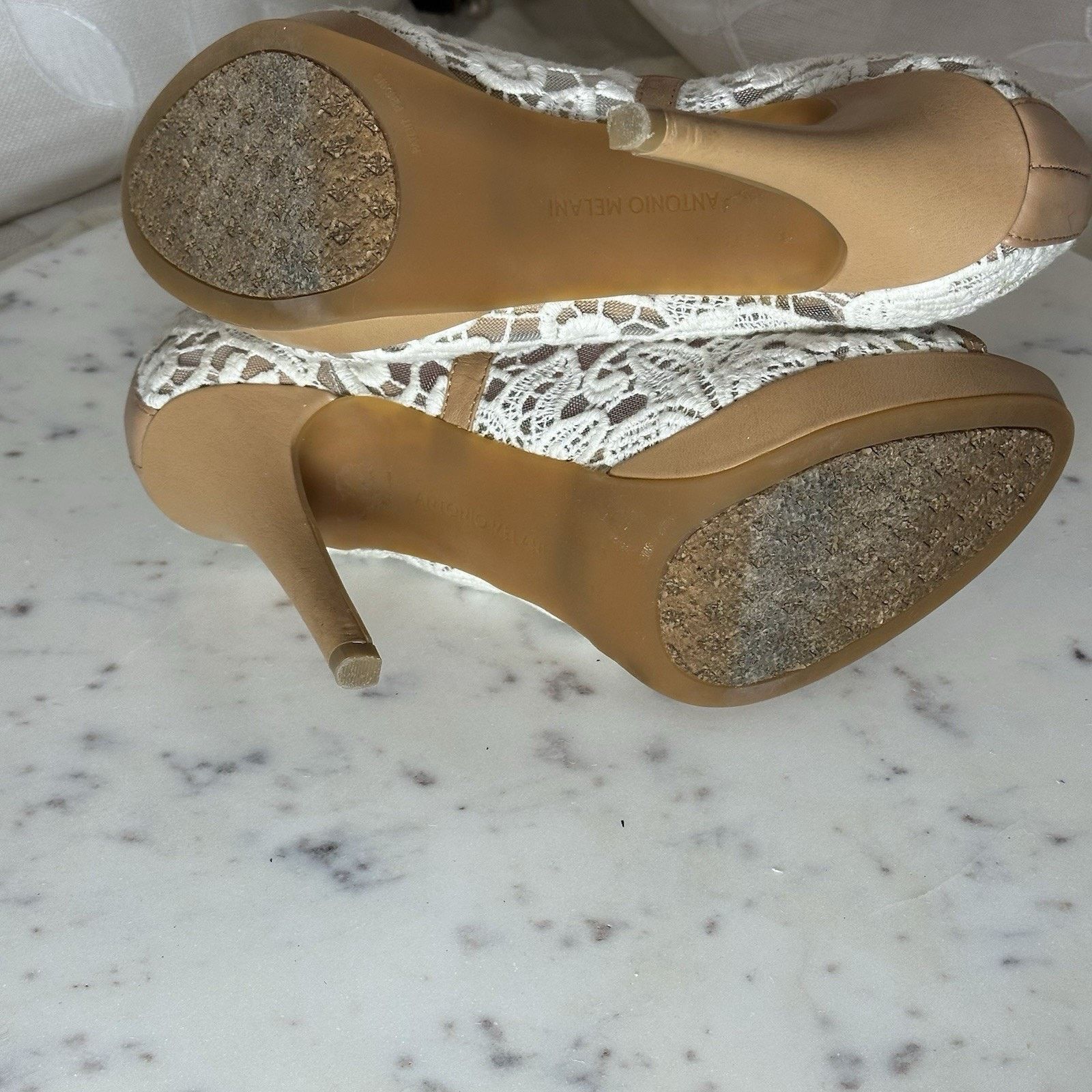 Other Antonio Melani 7.5 Cream Lace Peep-Toe Heels Bridal Boho Size US 7.5 / IT 37.5 - 6 Thumbnail