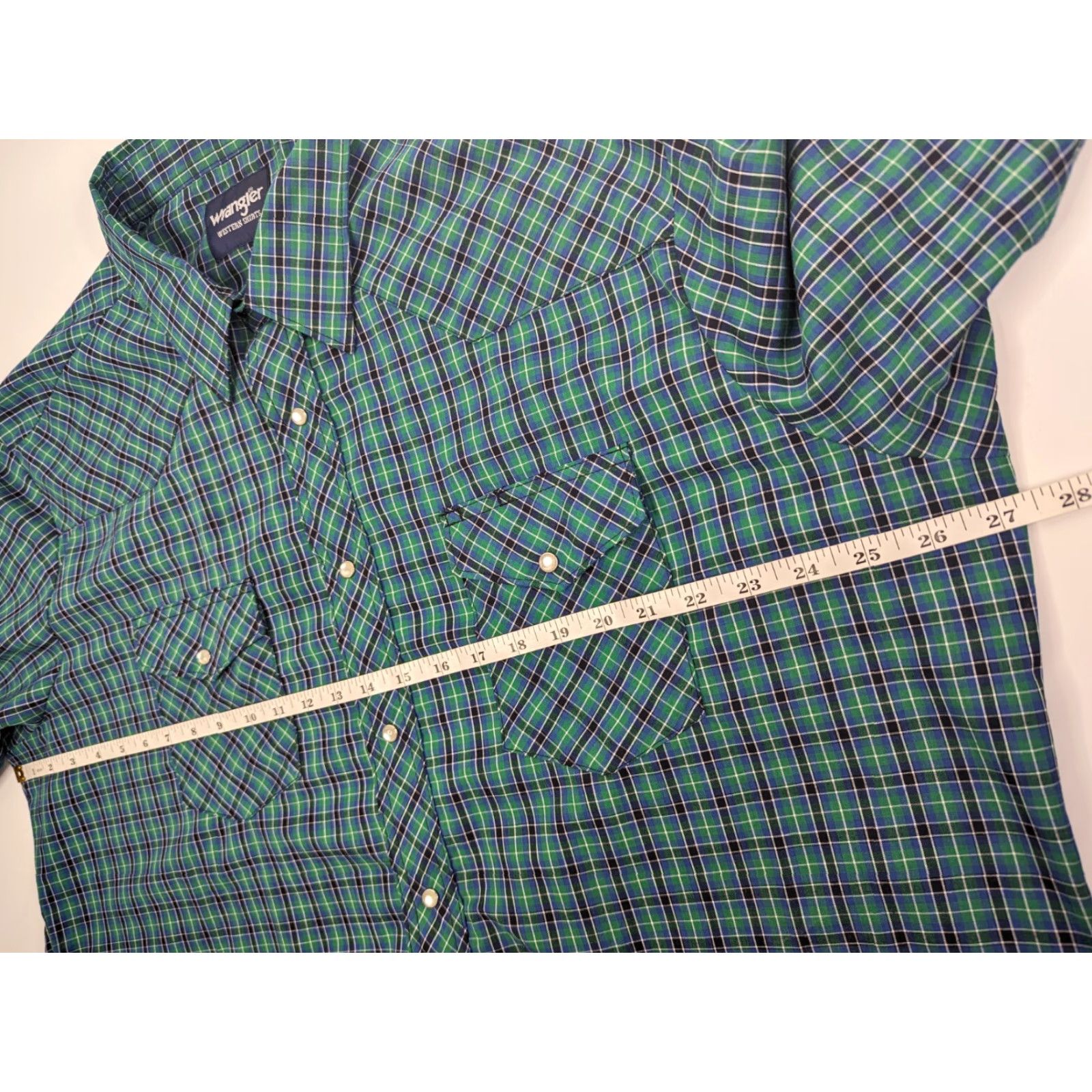 Wrangler Wrangler Shirt Men 2XL Blue Plaid Cotton Short Sleeve Western Snap Button-Up Pockets Size US XXL / EU 58 / 5 - 4 Thumbnail