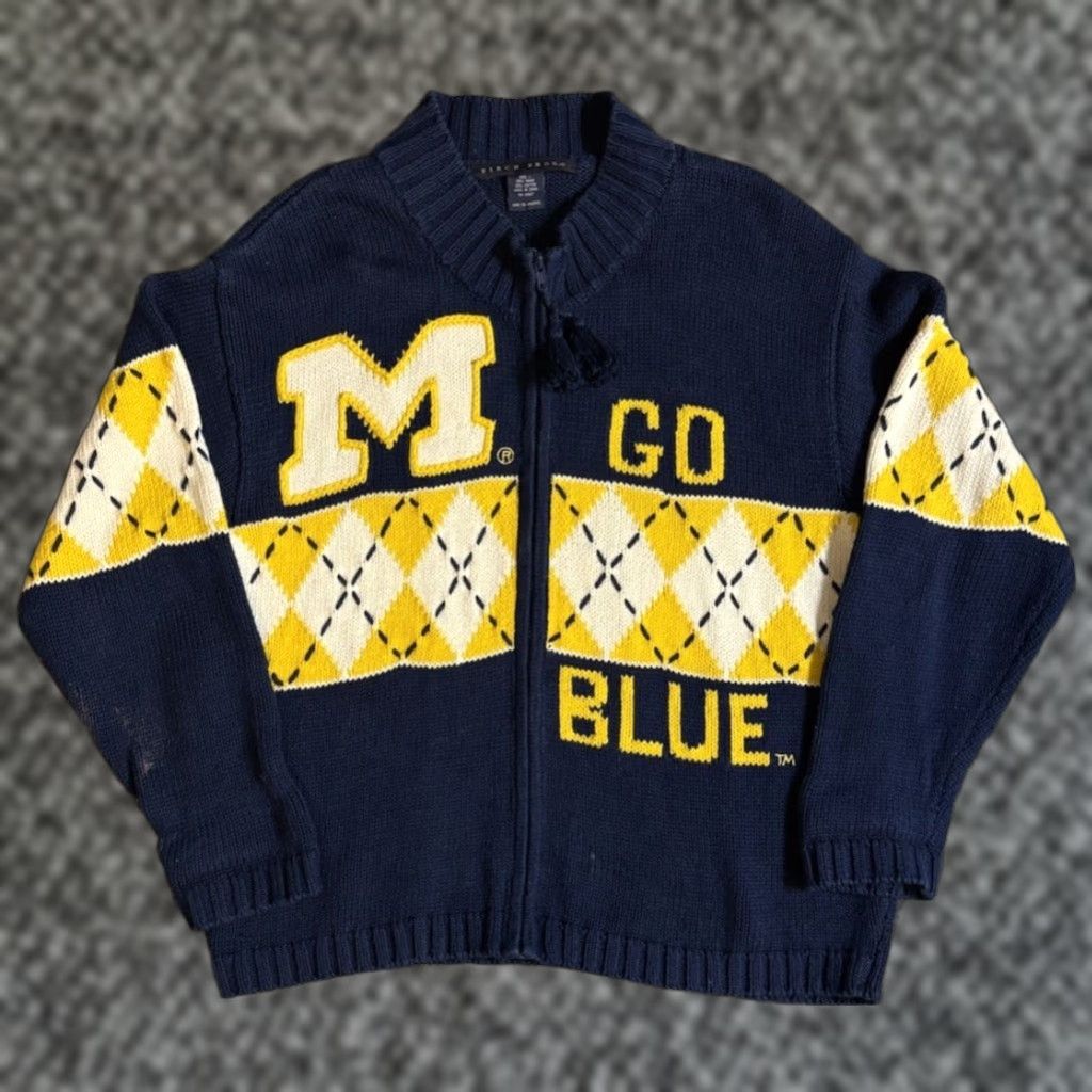 Vintage VINTAGE Michigan Wolverines Birch Bros. Full Zip Sweater L Blue Unisex Adults 90s Football College Go Blue Branding Size US L / EU 52-54 / 3 - 1 Thumbnail