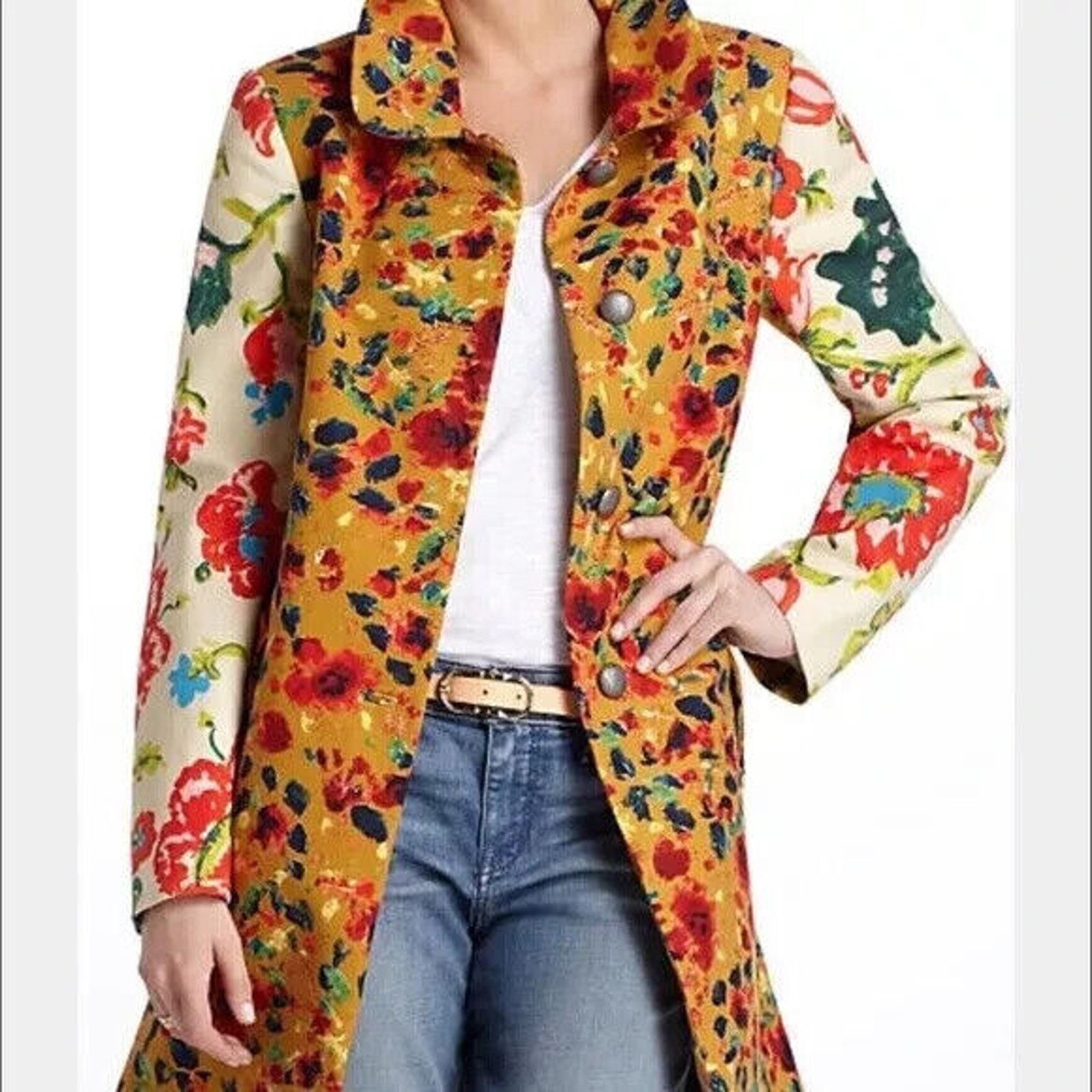 Anthropologie ANTHROPOLOGIE ELEVENSES FLORAL GARDEN PRINT BUTTON COAT SZ 0 Size XS / US 0-2 / IT 36-38 - 4 Thumbnail